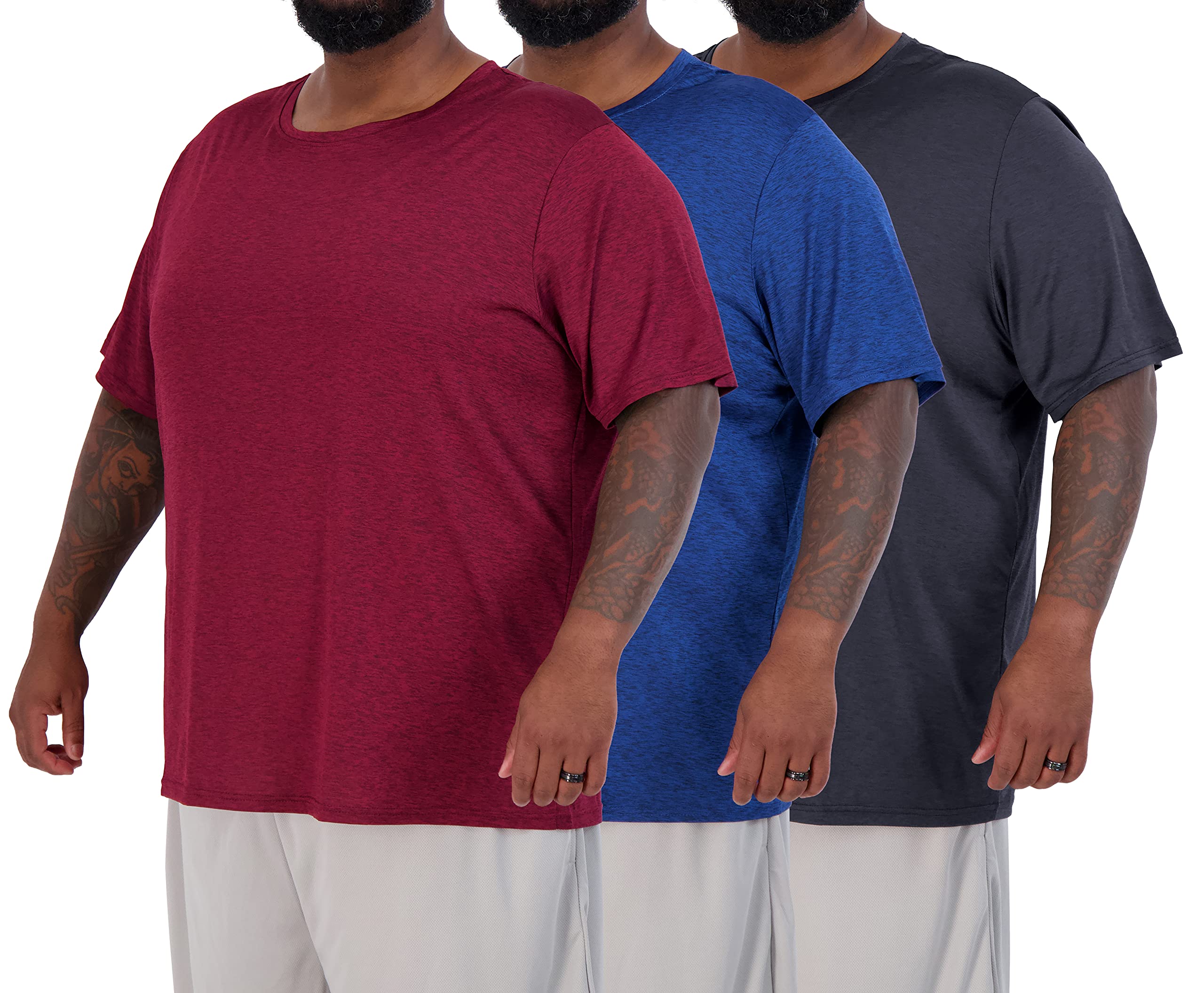 Real Essentials3 Pack: Men’s Big & Tall Tech Stretch Long-Sleeve & Short-Sleeve Dry-Fit T-Shirt (3XT-5XT)