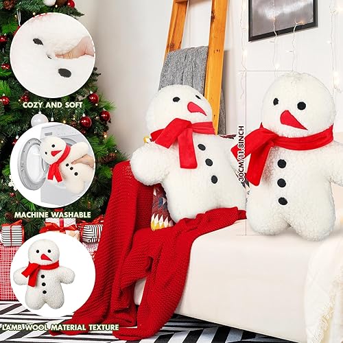 Miniatura 2 de Shappy 2 almohadas navideñas de muñeco de nieve de Navidad, almohadas rellenas con forma de muñeco de nieve, lindas almohadas suaves y decorativas