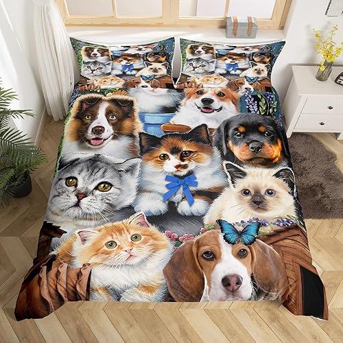 Miniatura 3 de Juego de ropa de cama de gato tamaño individual para niños y niñas, ropa de cama kawaii, lindo animal, mascotas, gatito, cachorro, funda de edredón