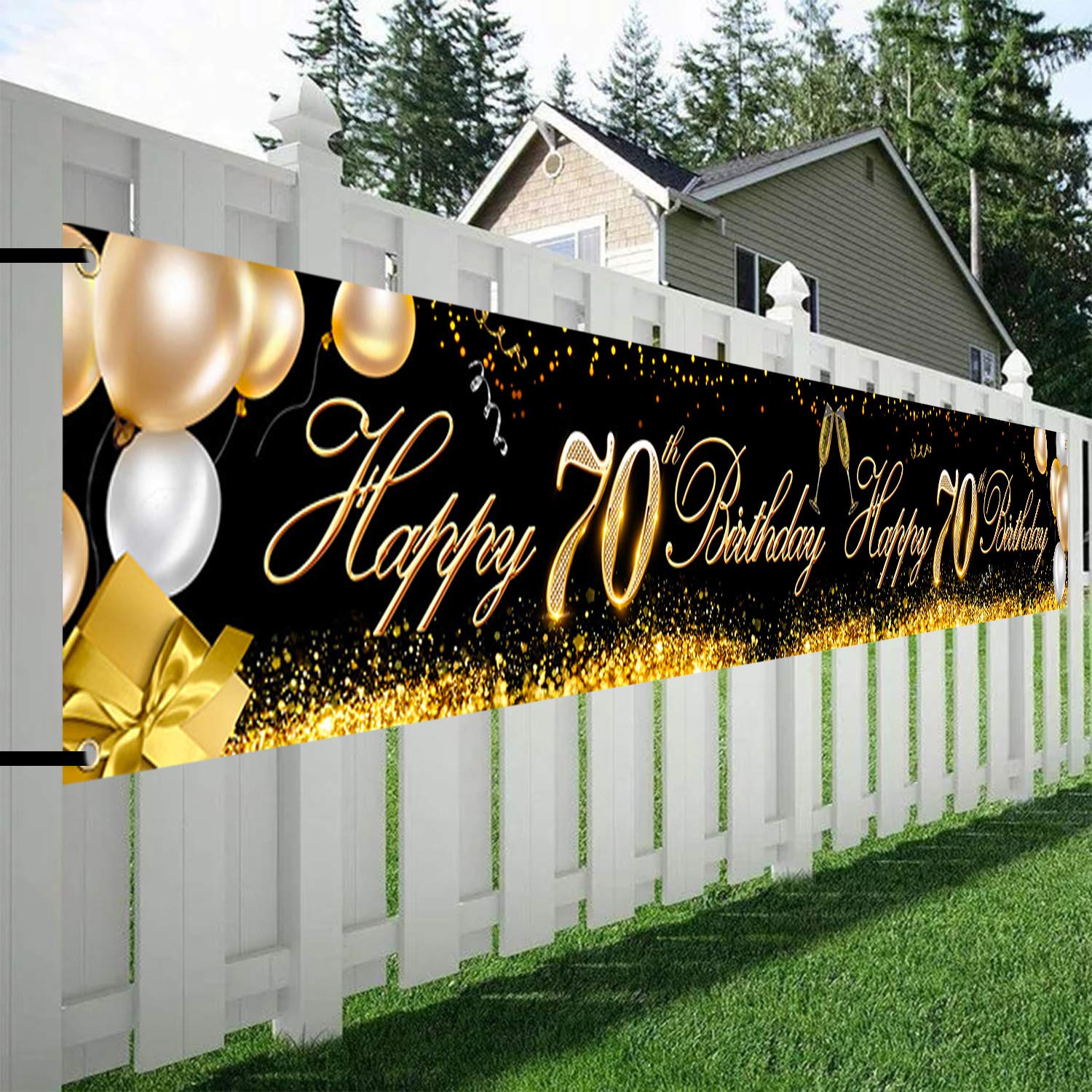 HOWAF Striscione 70 Compleanno Donna Oro Rosa - Decorazione Parete 185x110 Cm - Tessuto Poliestere - Per Feste - Foto 3