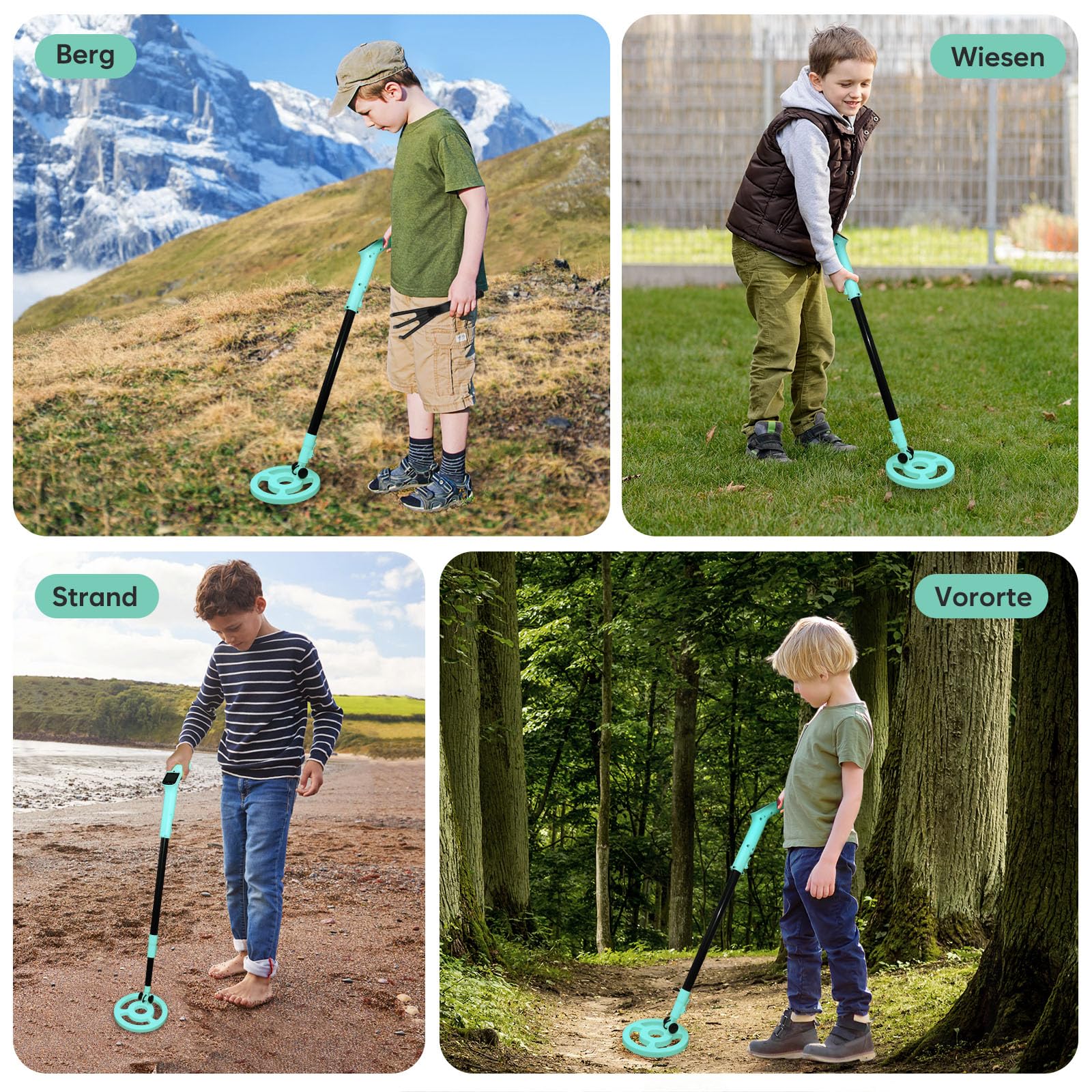 Detector de Metales iTayga para Niños - Ajustable (24"-35"), Profesional, Plegable, Impermeable y Muy Ligero (0.88 Polvos), Azul