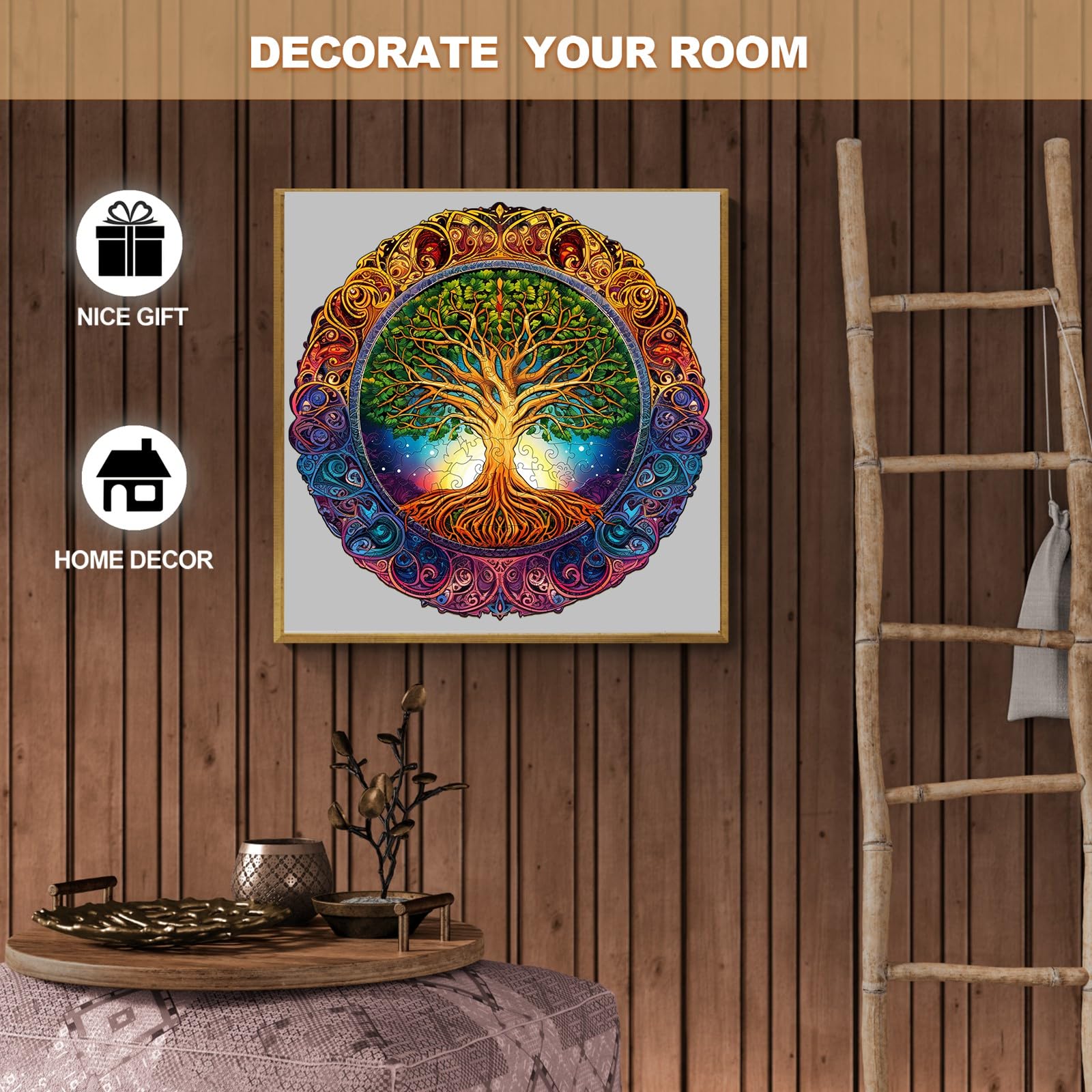 Puzzle in legno per adulti, 300 pezzi con mandala, puzzle in legno, 34 x 33,6 cm, puzzle in legno irregolare, unici a forma di animale, per adulti, bel regalo per la famiglia e gli amici
