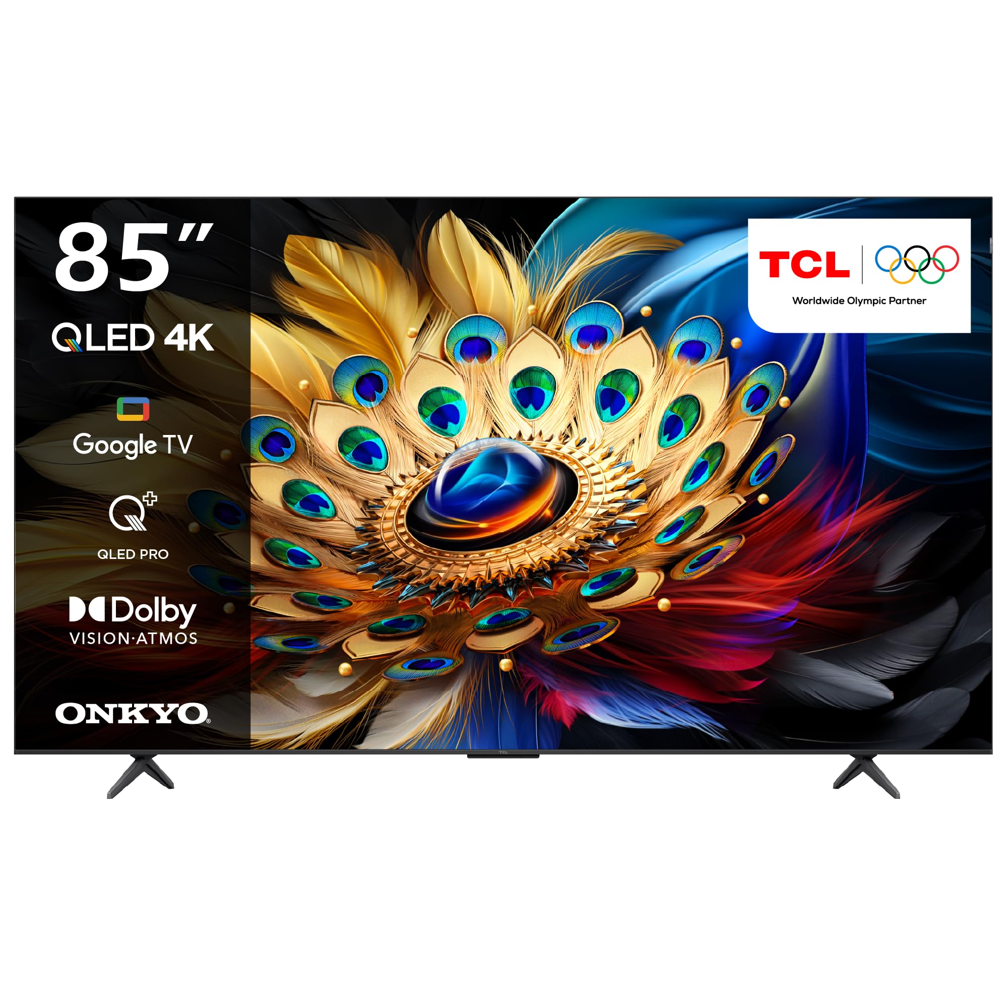 TCL 85 Inch 4K QLED Pro HDR 10+ Smart Google TV, Dolby Vision Atmos, 120Hz VRR+120Hz DLG, ONKYO 2.1ch, Slim & Uni-body Design 85C655- (2024 Model), Black