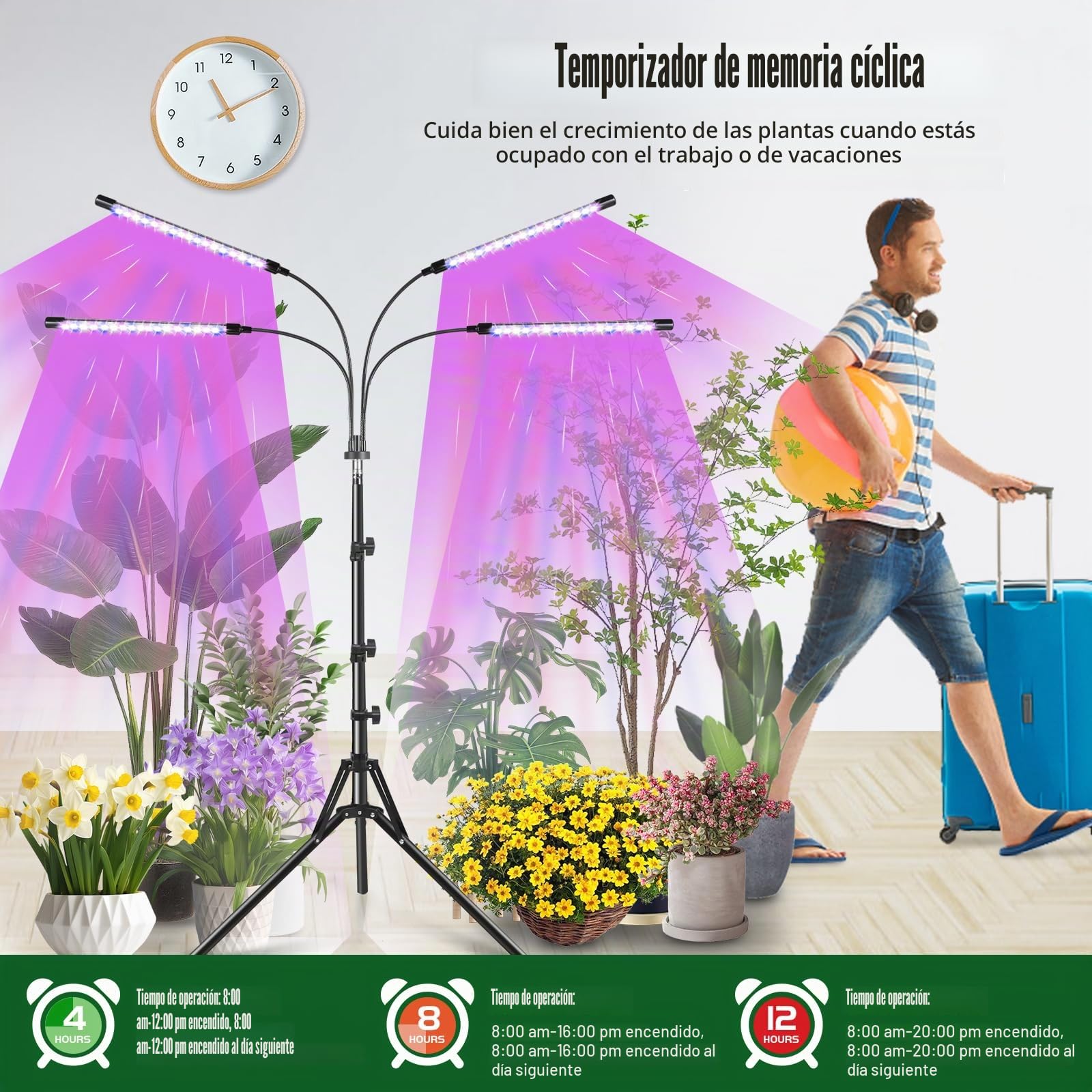 Railee Lámpara de Plantas 120 LEDs Luz de Crecimiento de Espectro Completo Lámpara de Cultivo Luz para Plantas con Temporizador 3 Modos de Color y 10 Niveles Regulables