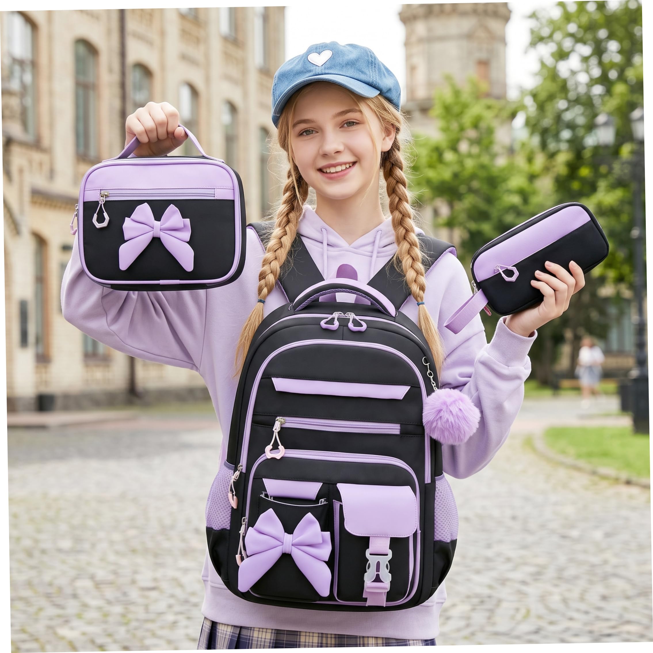 Zaino lavanda per ragazze Set Zaino viola di capacità per la scuola