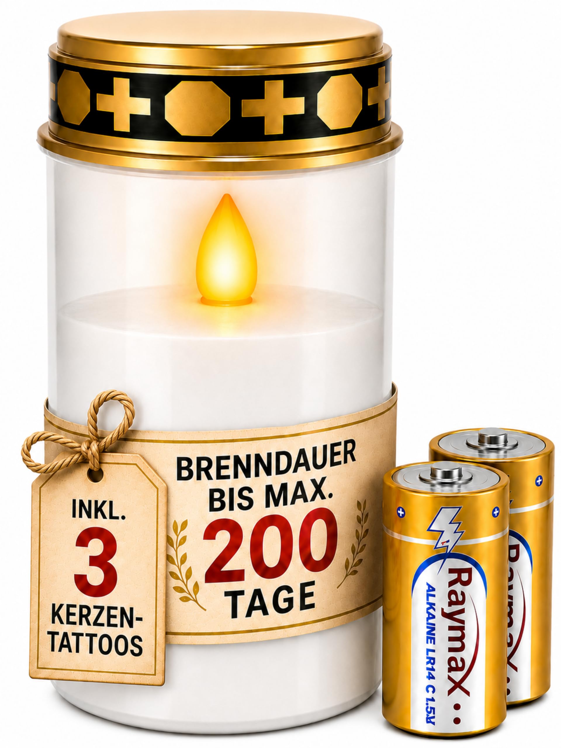Grablichter LED mit Batterie I Friedhofskerzen bis 6 Monate Leuchtdauer