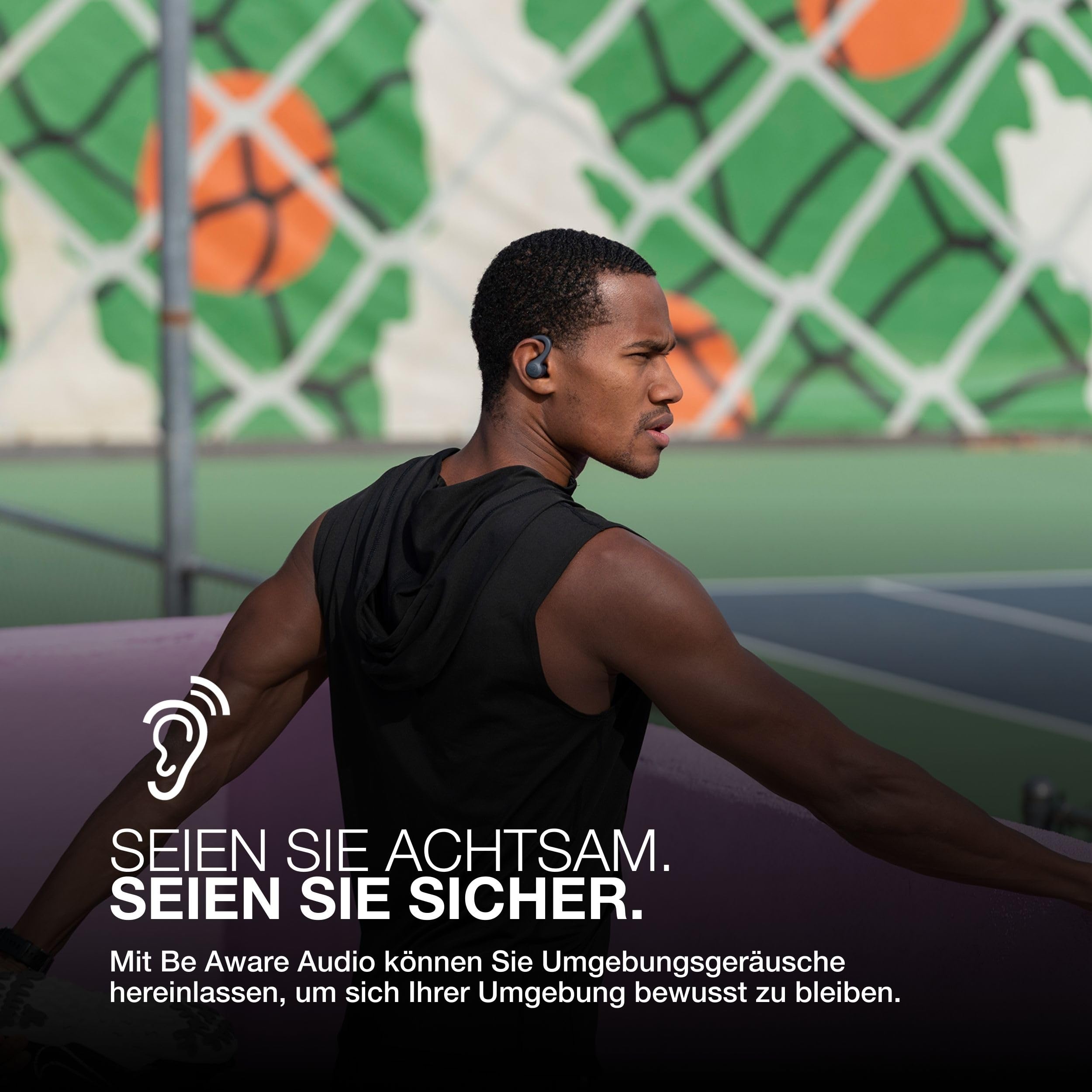 JLab Go Air Sport+ Kopfhörer Bluetooth, Sportkopfhörer 35+ Std., True Wireless In Ear Kopfhörer kabellos für Läufer, Joggen, IP55-schweißresistent, USB-C Ladecase, Be Aware-Modus, Graphit