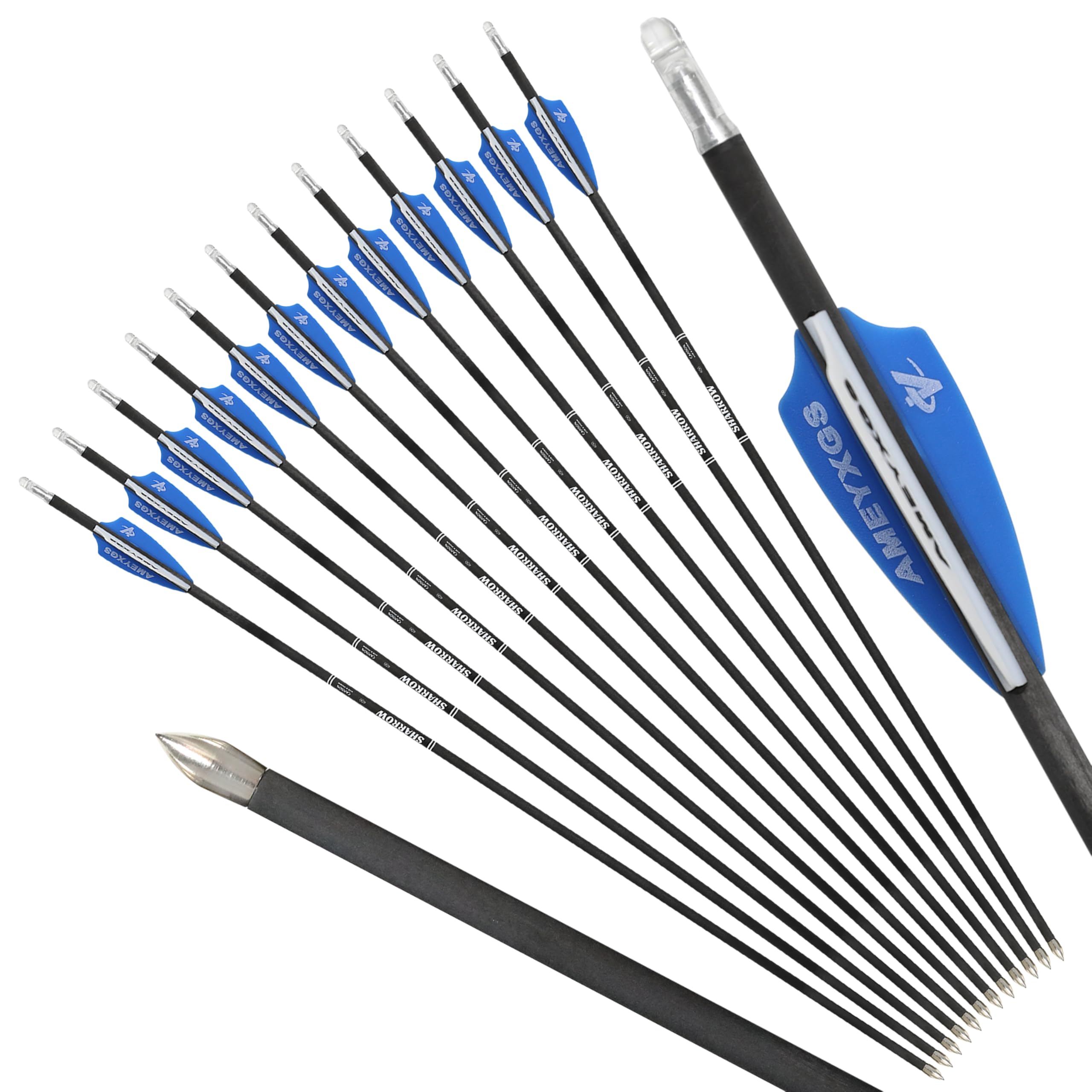 Poearcus Archery 32 inch Pure Carbon Arrow 800 Spine Hunting Arrow for Recurve Bow Compound Bow (12, Blue)