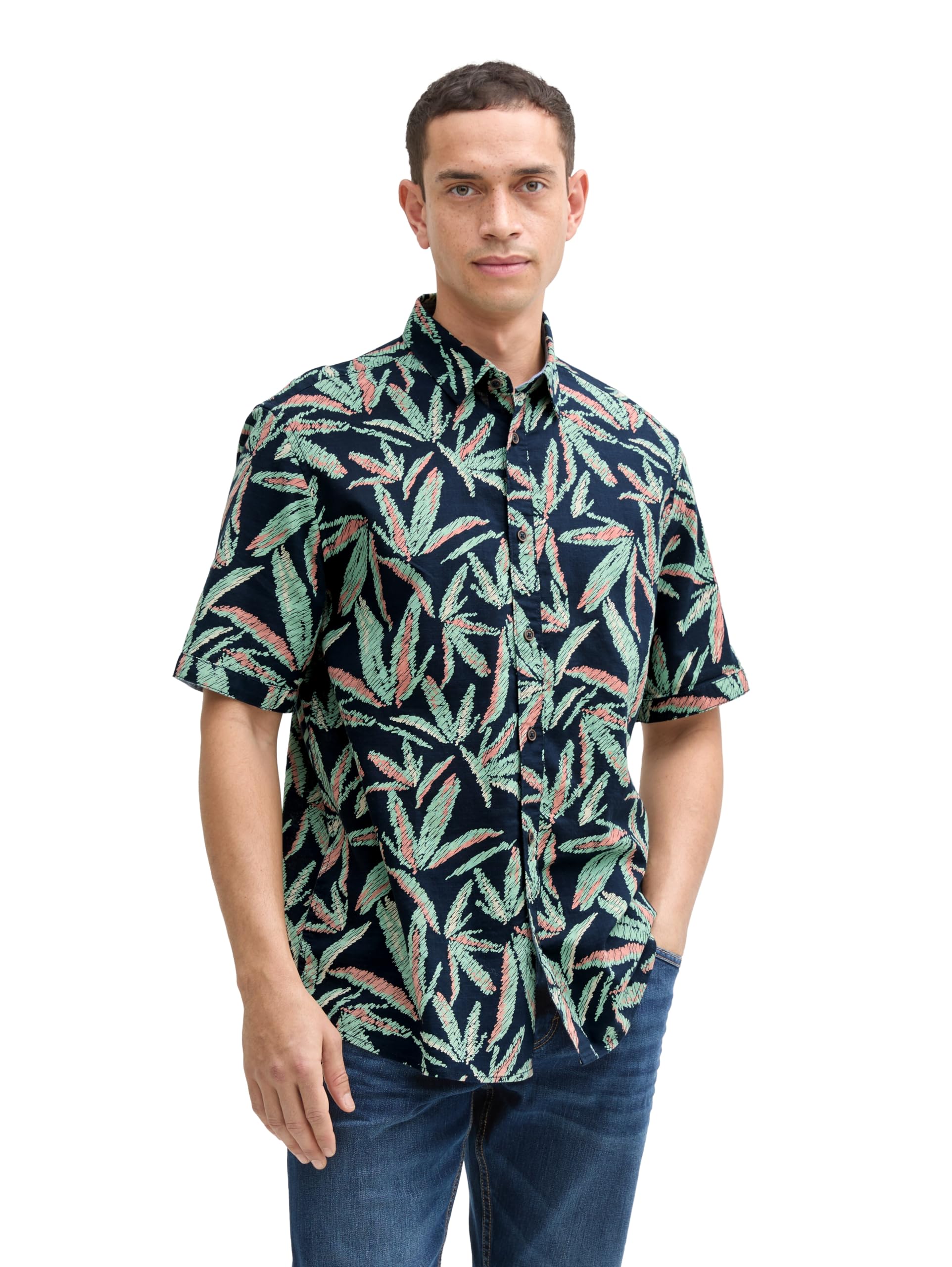 TOM TAILOR Men's Comfort Fit Shirt with Palm Tree Print