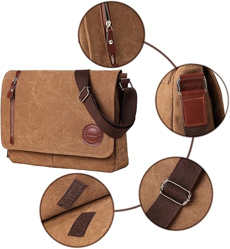 Miniatura 6 de Vintage Canvas Satchel Messenger Bag for Men Women,Travel Shoulder bag 13.5" Laptop Bags Bookbag (Coffee-01)
