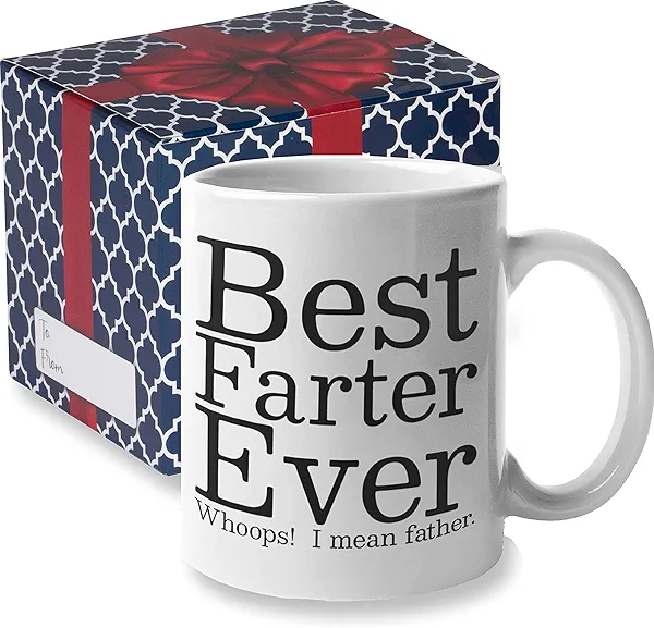 Funny Fathers Day Coffee Mug | Best Farter Ever Coffee Cup - Funny Fathers Day Mugs from Son Daughter Kids | Cool Christmas Presents Fun Birthday Gag Gifts (BFE White)
