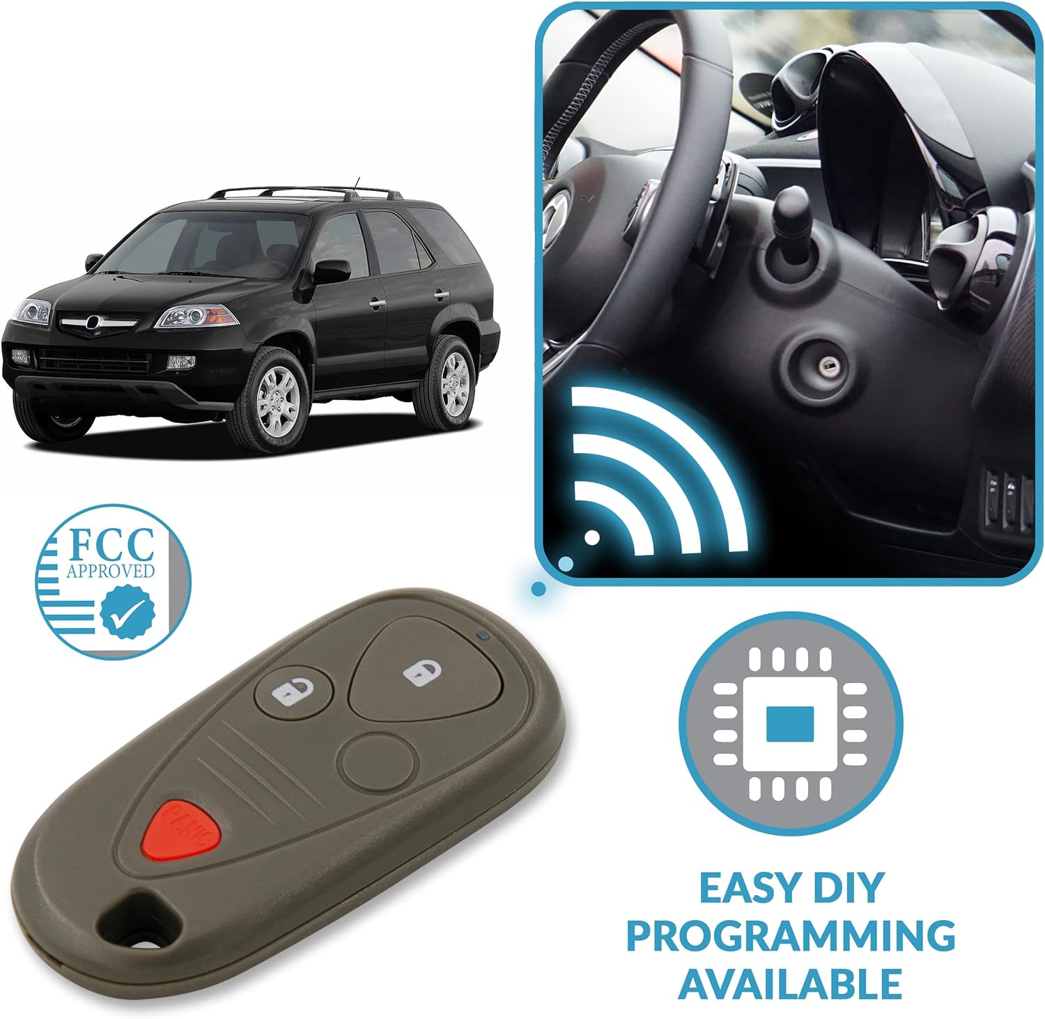 Keyless2Go Replacement for 3 Button Remote Key Fob Acura E4EG8D-444H-A 72147-S3V-A02