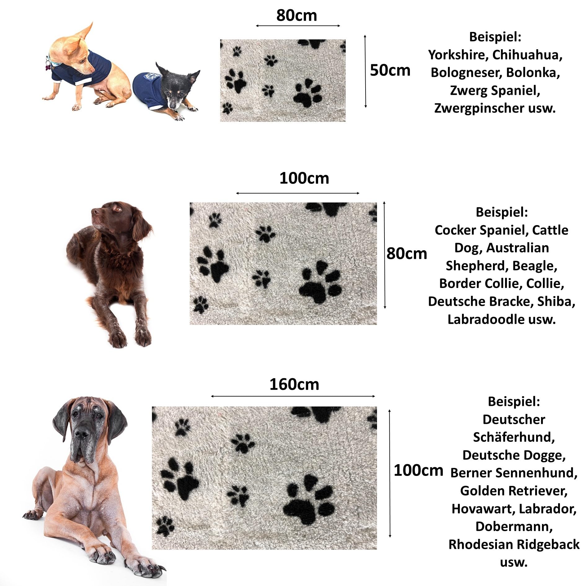 elropet Hundematte vetbed für kleine Hunde & große Hunde/Premium 22mm hohe Qualitätsstufe/Hundedecke S/M/L (Hellgrau + Schwarze Pfote, M 100cm X 80cm)