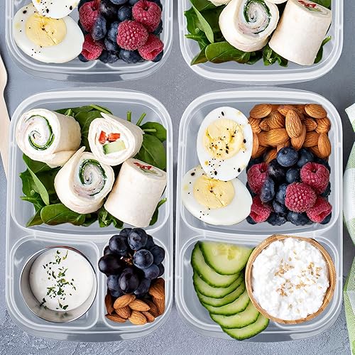 Miniatura 6 de Tanlade 6 recipientes de plástico de 37 onzas con 12 recipientes de almacenamiento de alimentos reutilizables de 7 onzas, fiambrera, tarros de