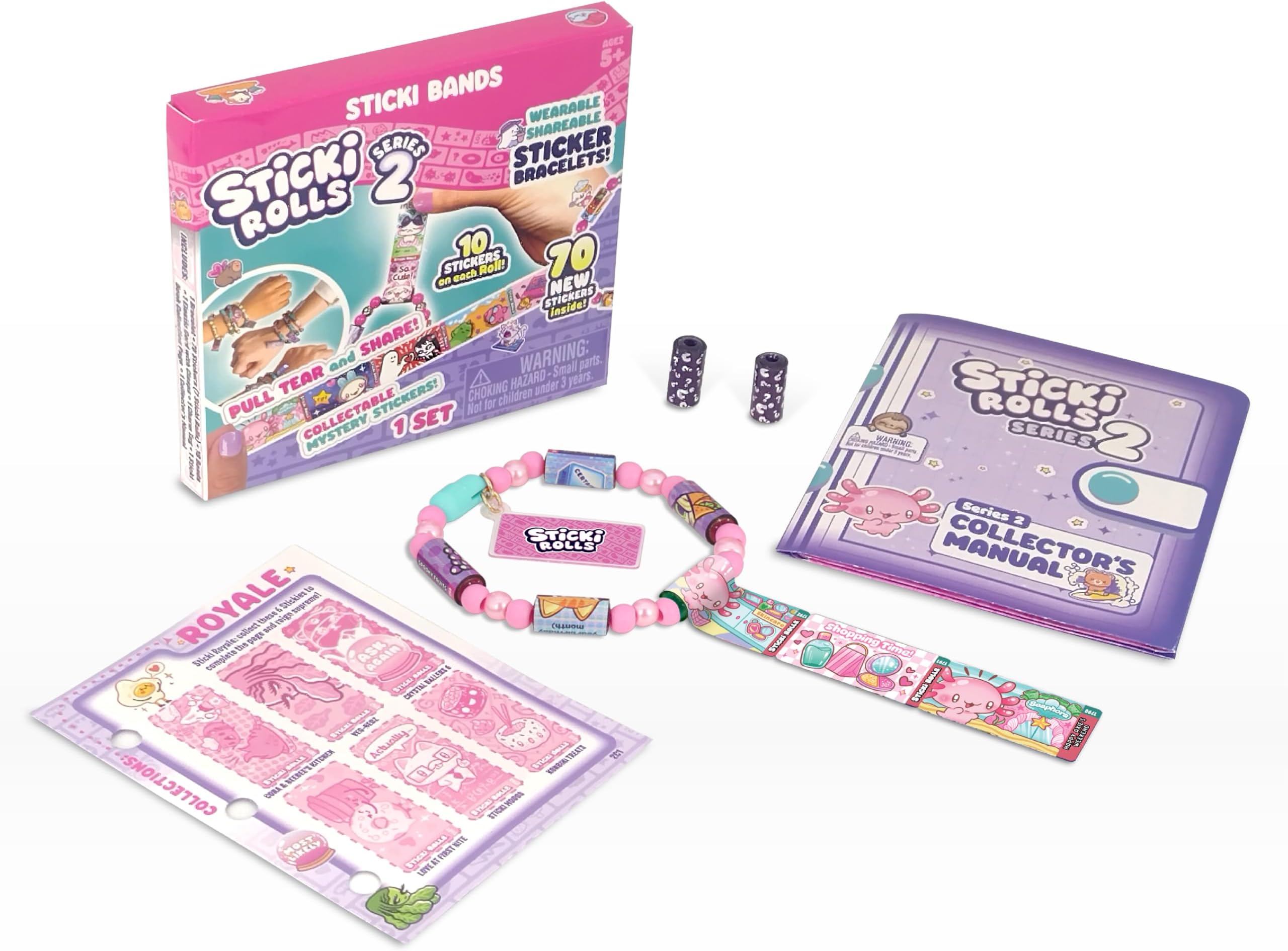 Sticki Rolls Bands - The Original Wearable Shareable Sticker Bracelet | Includes 70 Mini Stickers 2 Mystery Reveal Over 1000 Designs To Collect! (Series Pink)