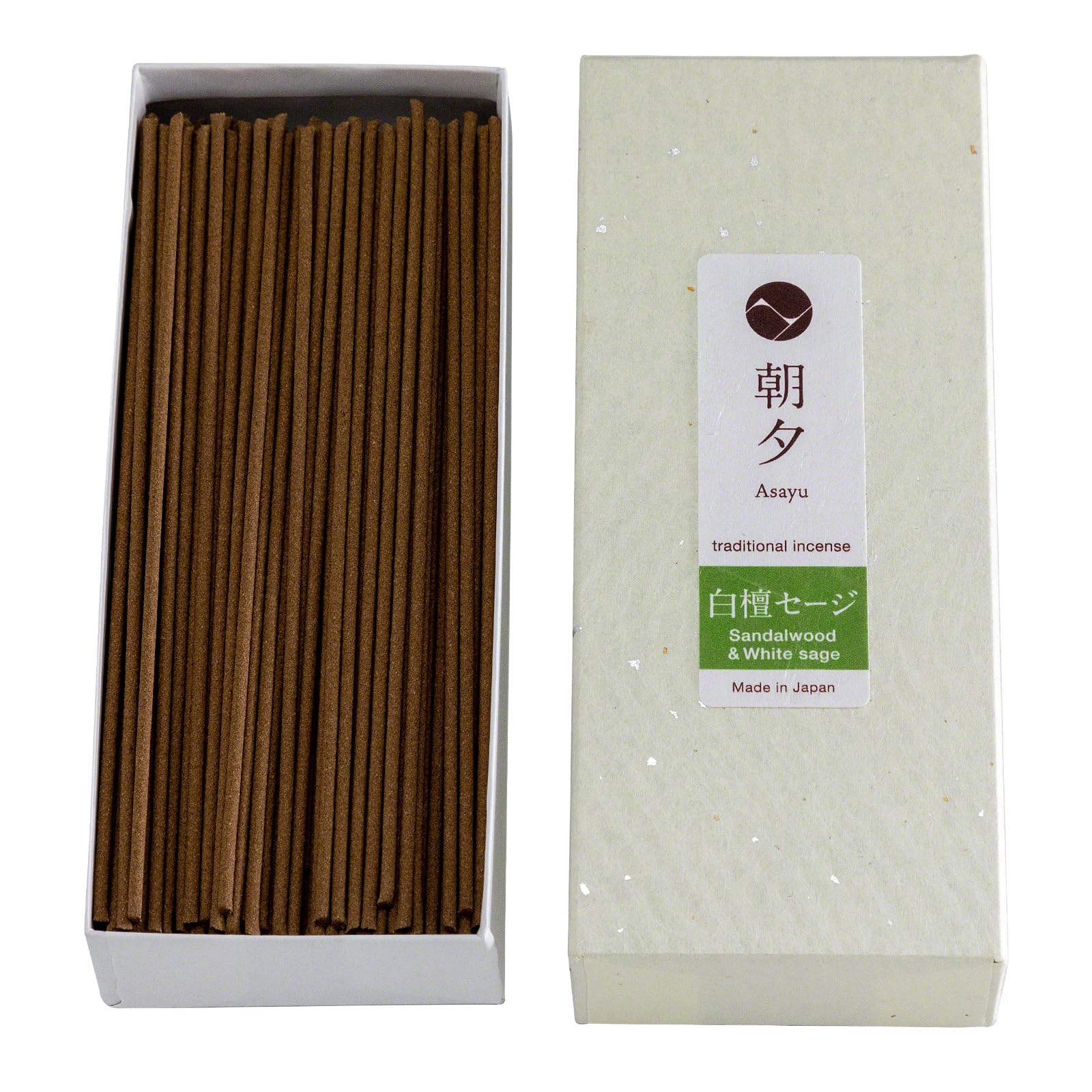 Asayu Japan Tradycyjne kadzidełka z drewna sandałowego i białej szałwii, 40 g, typ dymny, 100% naturalne japońskie kadzidełka do porannego relaksu, jogi, medytacji i uważności