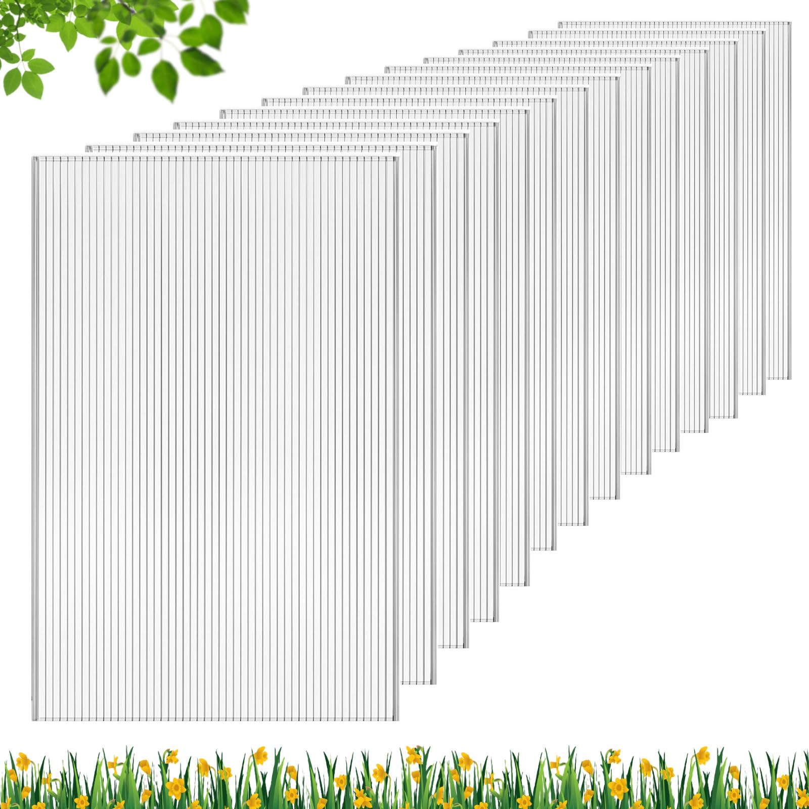 DGSL 6 Pcs Polycarbonate Greenhouse Panels, 4' x 2' x 0.16'' Twin-Wall Panels, Polycarbonate Sheet for All Weather Outdoor Garden and Greenhouse Covering