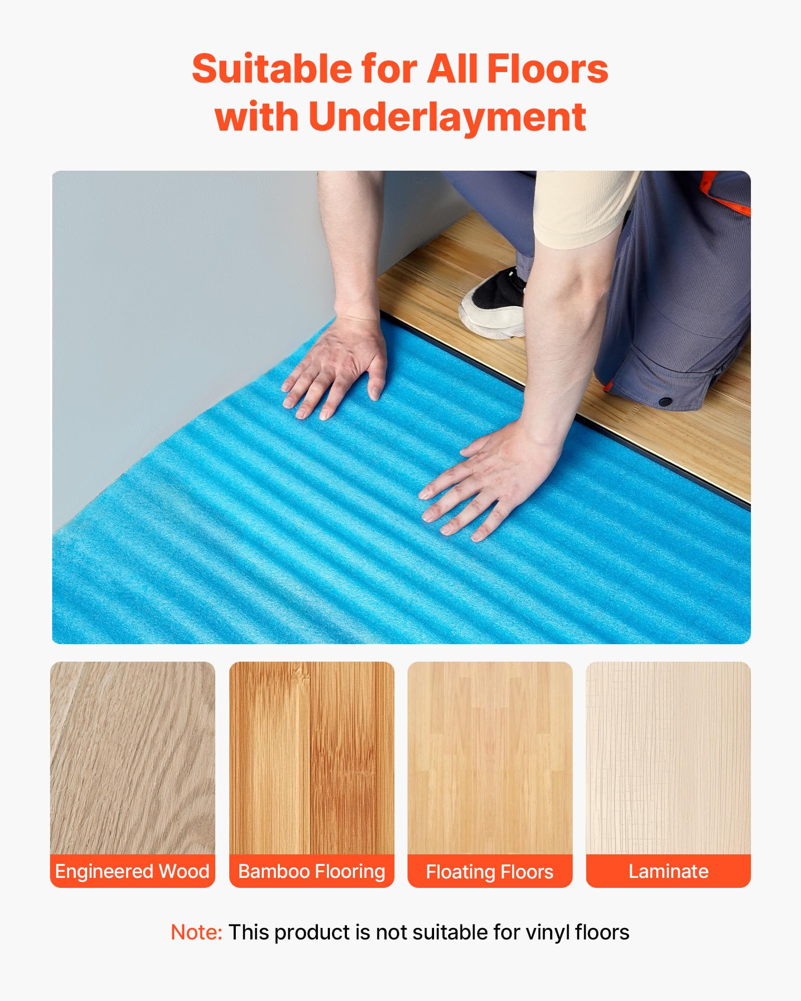 VEVOR sous Couche Parquet, 18,6 m², sous-Couche Isolante, Épaisseur 3 mm, avec Mousse EPE, Film PE Imperméable, Insonorisation Anti-humidité, Protection Infiltration, pour Sols Stratifiés, Parquets