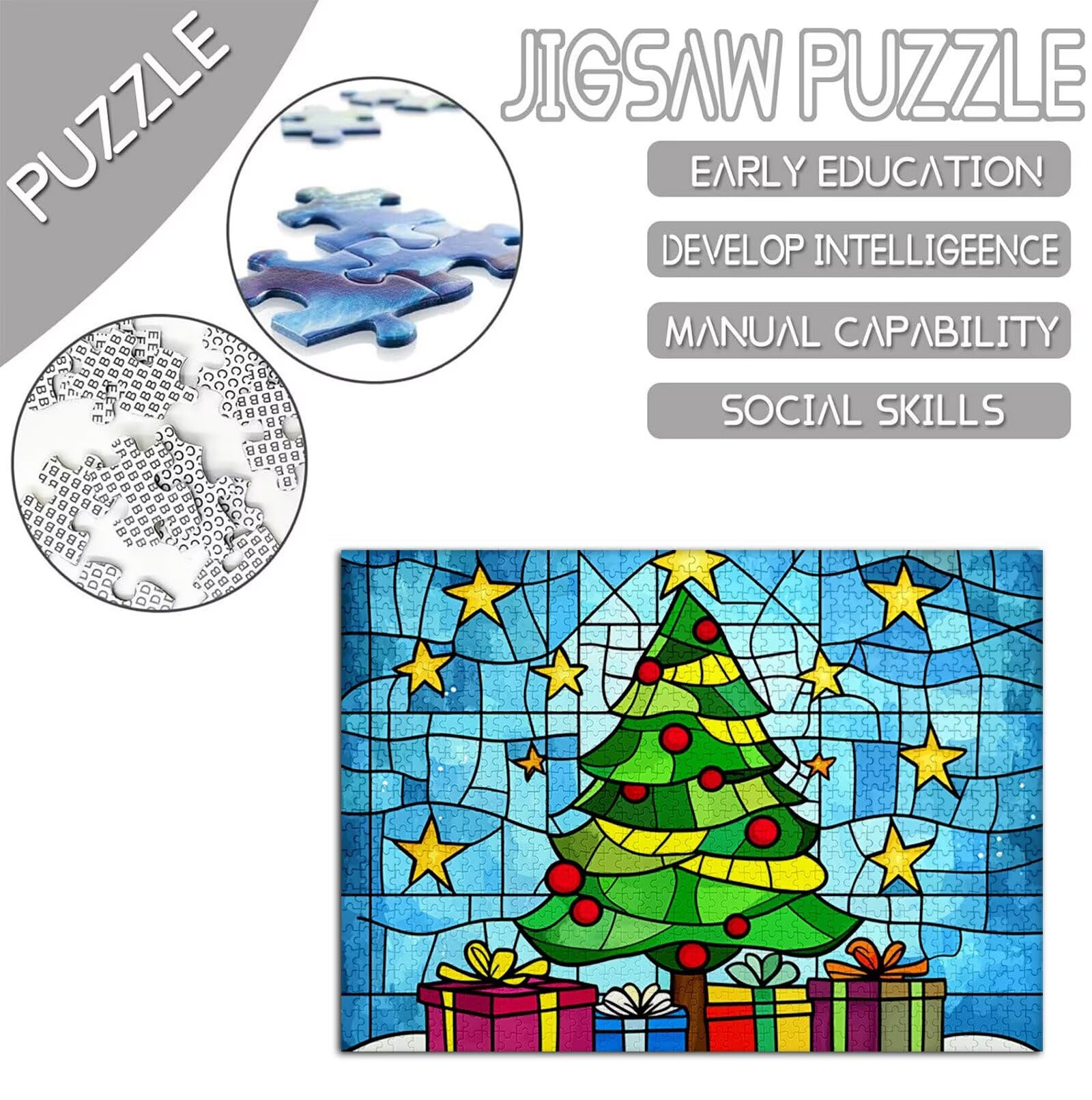 Puzzle dla dorosłych 5000 sztuk, puzzle 5000 elementów dla dorosłych, drewniana łamigłówka wymagająca gra z opakowaniem na prezent do dekoracji domu, prezenty dla kobiet mężczyzn, motyw: choinka