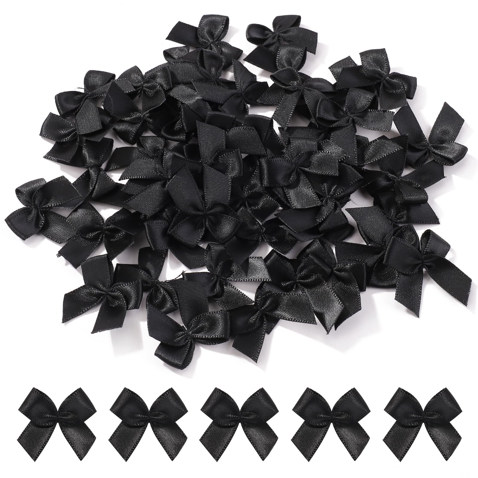 Jollybows 100PCS 1" Black Mini Satin Ribbon Bows, Tiny Crafts Bows Decoration for DIY Cheer Pins Clothespins Hair Accessories Wedding Gift Box Ornament