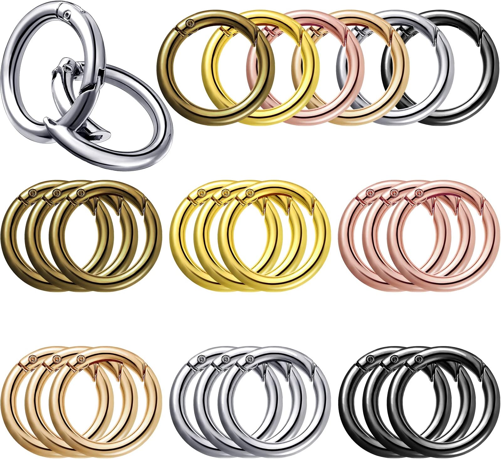 Ferraycle 18 Pcs Spring O Rings Alloy Round Clips Circle Trigger Spring O Ring 35mm Snap Buckle Clasp Rings Keyring Hook Snap Clip for Keychains Bags Purses Handbags DIY Crafts, 6 Colors