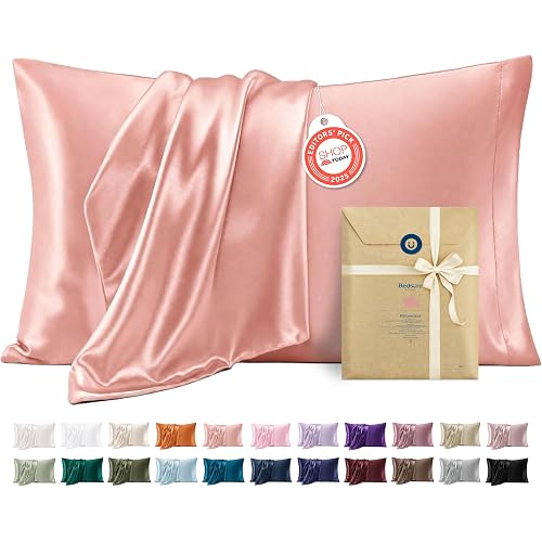 Bedsure Satin Pillowcases Queen Set of 2, Silky Pillow Cases, Peach Pink