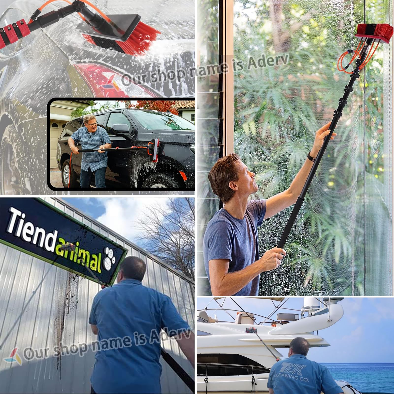 Genérico Cepillo para Ventanas SADOMAIN Kit de Lavado: 3,6-6 m telescópico con alimentación de Agua, escobilla de Goma y dispensador de jabón, Poste, Equipo de Limpieza, Coche (Cabezal de 5