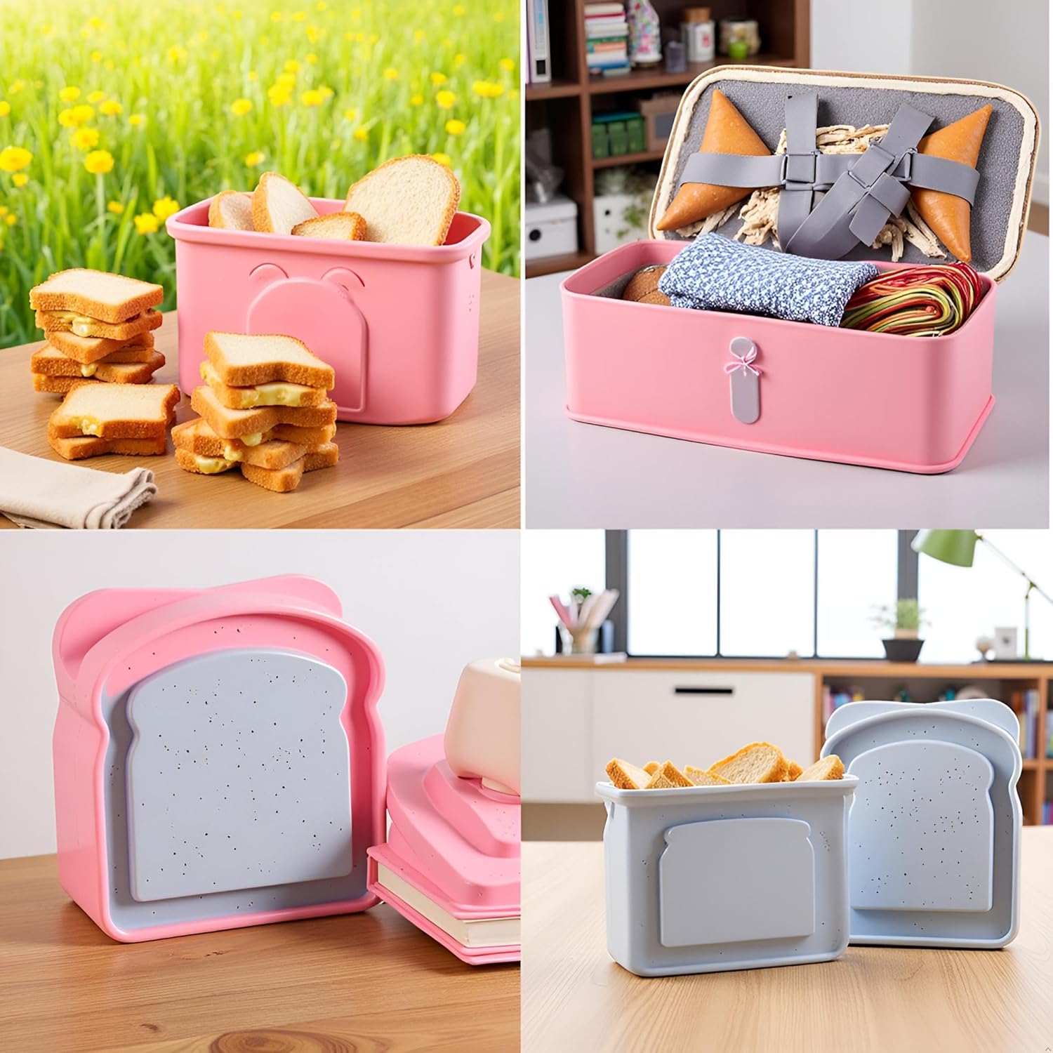 1Pc Random Color Sandwich Containers, Sandwich Box Food Storage Toast Shape Holder Plastic for Lunch, Sandwich Keeper for Adults Prep Microwave Food Containers Sets - Image 3