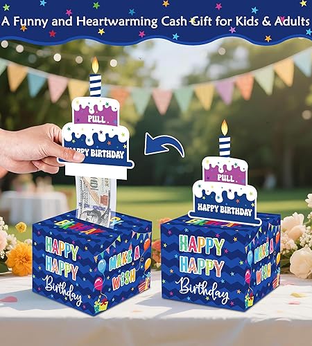 Vista 6 de Birthday Money Box for Cash Gift Pull, Surprise Gift Boxes for Money, Money Holder Box with Pull Out Happy Birthday Card and 50Pcs Transparent Bags
