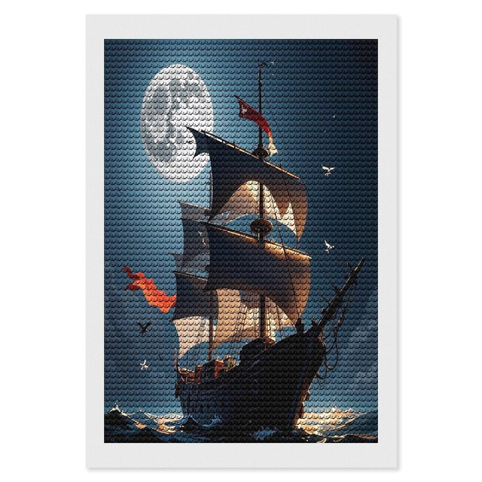 FekiLoot Pirate Sailboat Full Moon Diamond Painting Kits for Adults Full Round Drill Diamond Art Kits for Beginners 5D DIY Diamond Dots Paintings Diamonds Pictures Gem Art Home Wall Decor 8"x12"