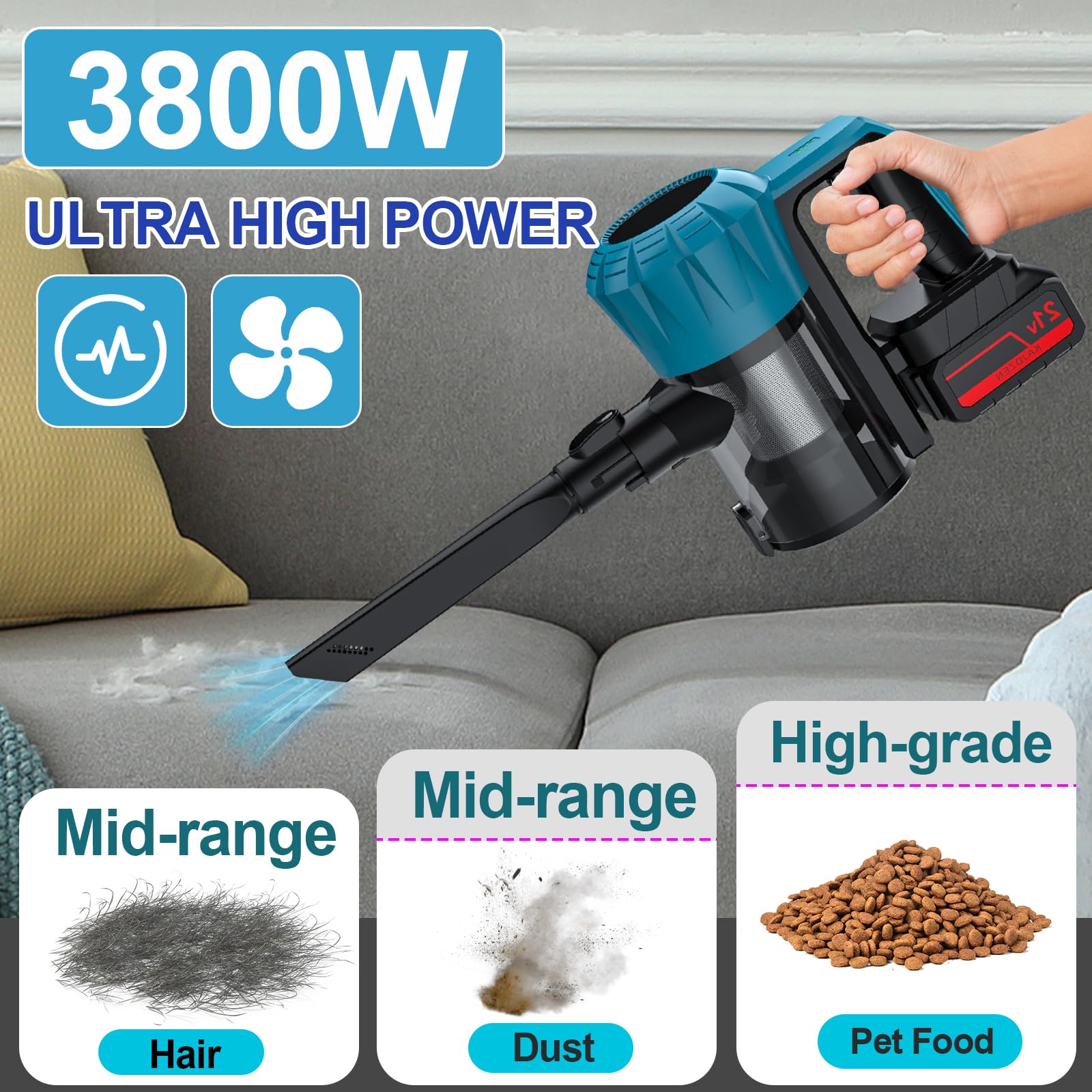 Aspirateur Balai Sans Fil avec 2 Batterie,0.8L 16KPa Aspirateur Balai