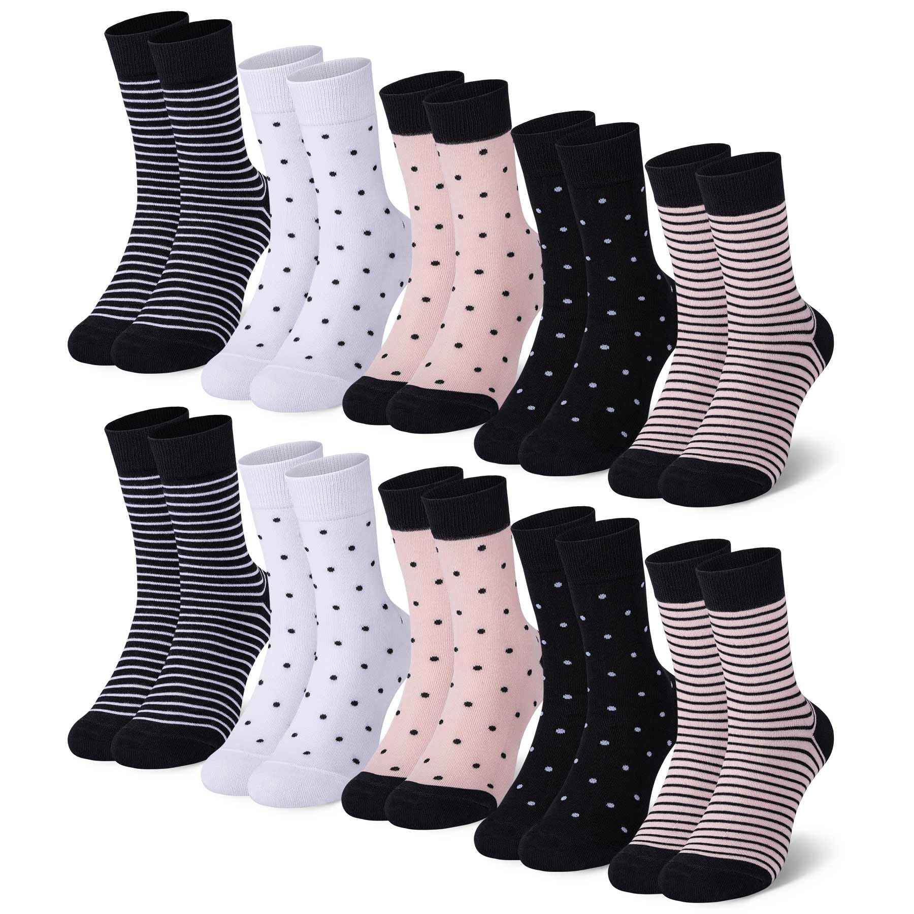 Falechay 10 Paar Socken Damen 39-42 35-38 Sportsocken für Damen Mehrfarbig Mit Streifen Punkte Damensocken Baumwollesocken