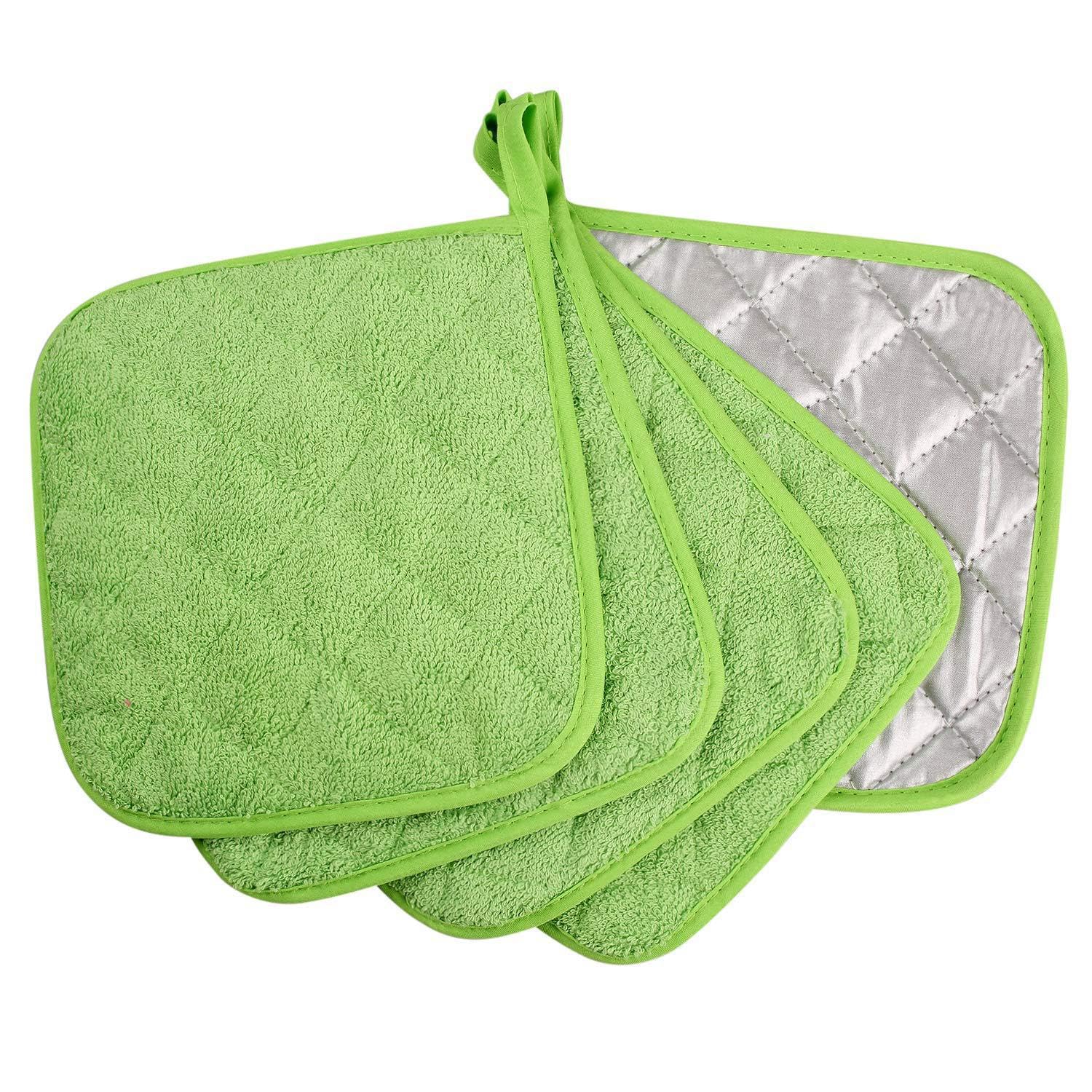 Set di 5 presine, guanti da forno in cotone, resistenti al calore, antiscivolo, colore verde