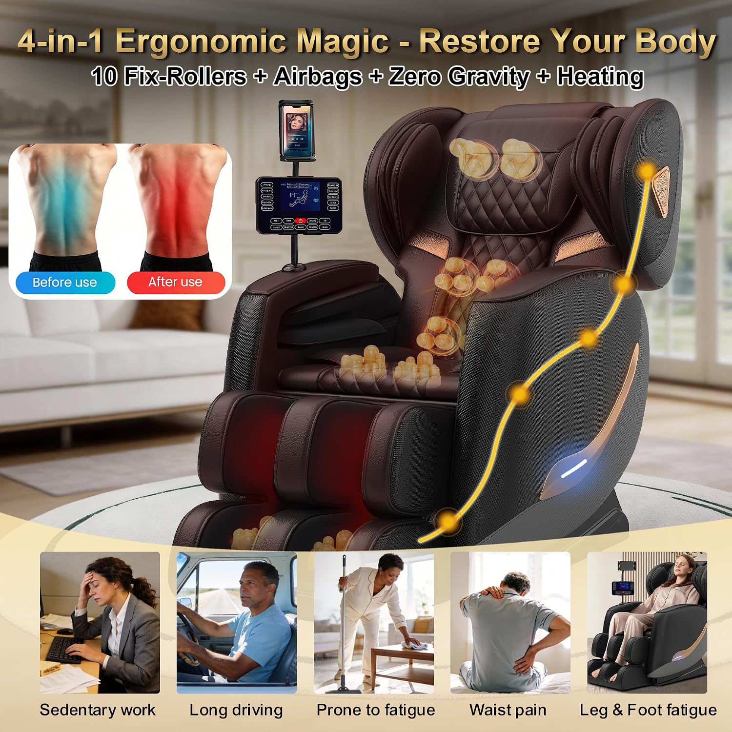 2026 Massage Chair Full Body, Zero Gravity Massage Chair Recliner - Upgraded 10-Point Roller, Heating, Airbags, Foot Roller, Shiatsu Full Body Massage Chairs, Gift for Parent thumbnail