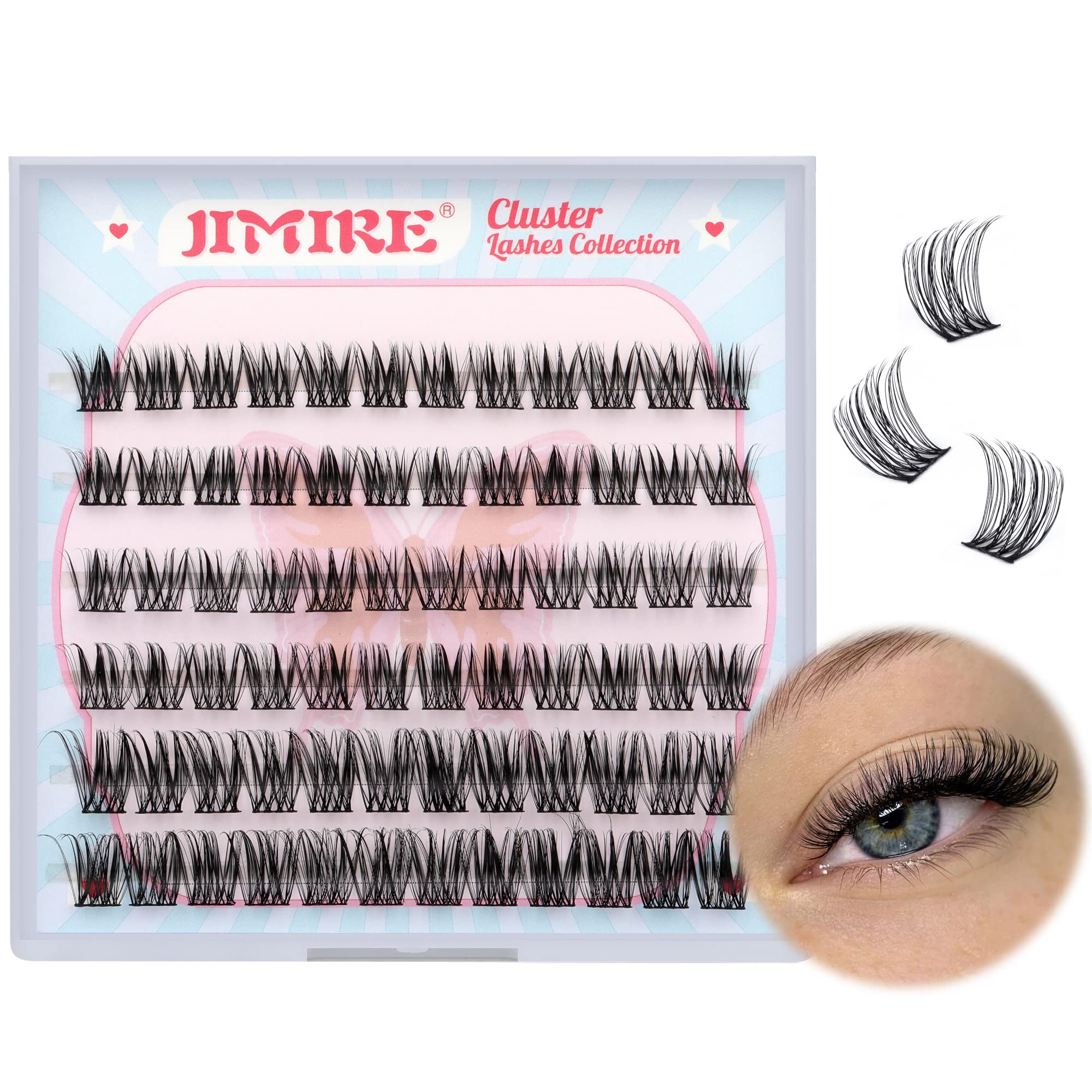 JIMIRE DIY Cluster Lashes Eyelash Extension 3D Effect Individual False Eyelashes 10-12-14MM Mixed Length C-D Curl Wispy 72Pcs Thin Band Lashes Extension Natural Look Reusable Pack