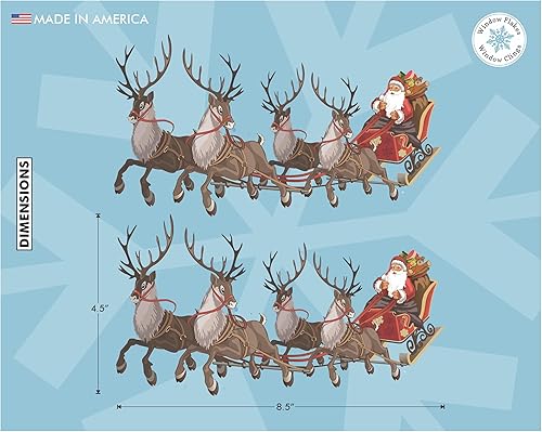 Miniatura 2 de Adhesivos de Navidad para ventana, dos trineos de Papá Noel y renos, vinilo reutilizable no adhesivo para ventanas y puertas, decoración del hogar,
