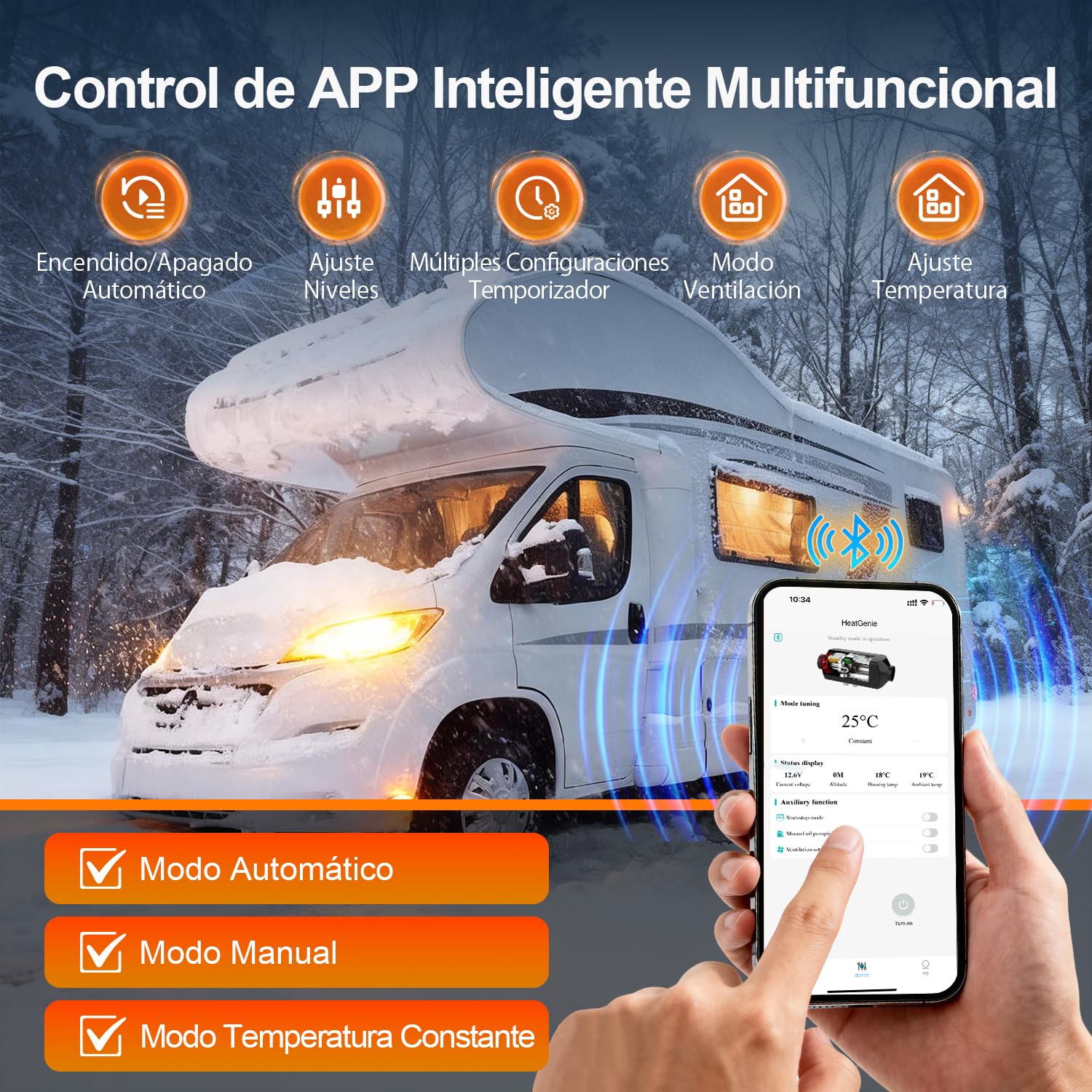 SOLAVERO Calefacción Diesel 5/8KW, 12V Calentador de aire Diesel 0,16-0,45L/h, con LCD, control Bluetooth y mando a distancia, control termostático inteligente, para autocaravanas, barcos y casas