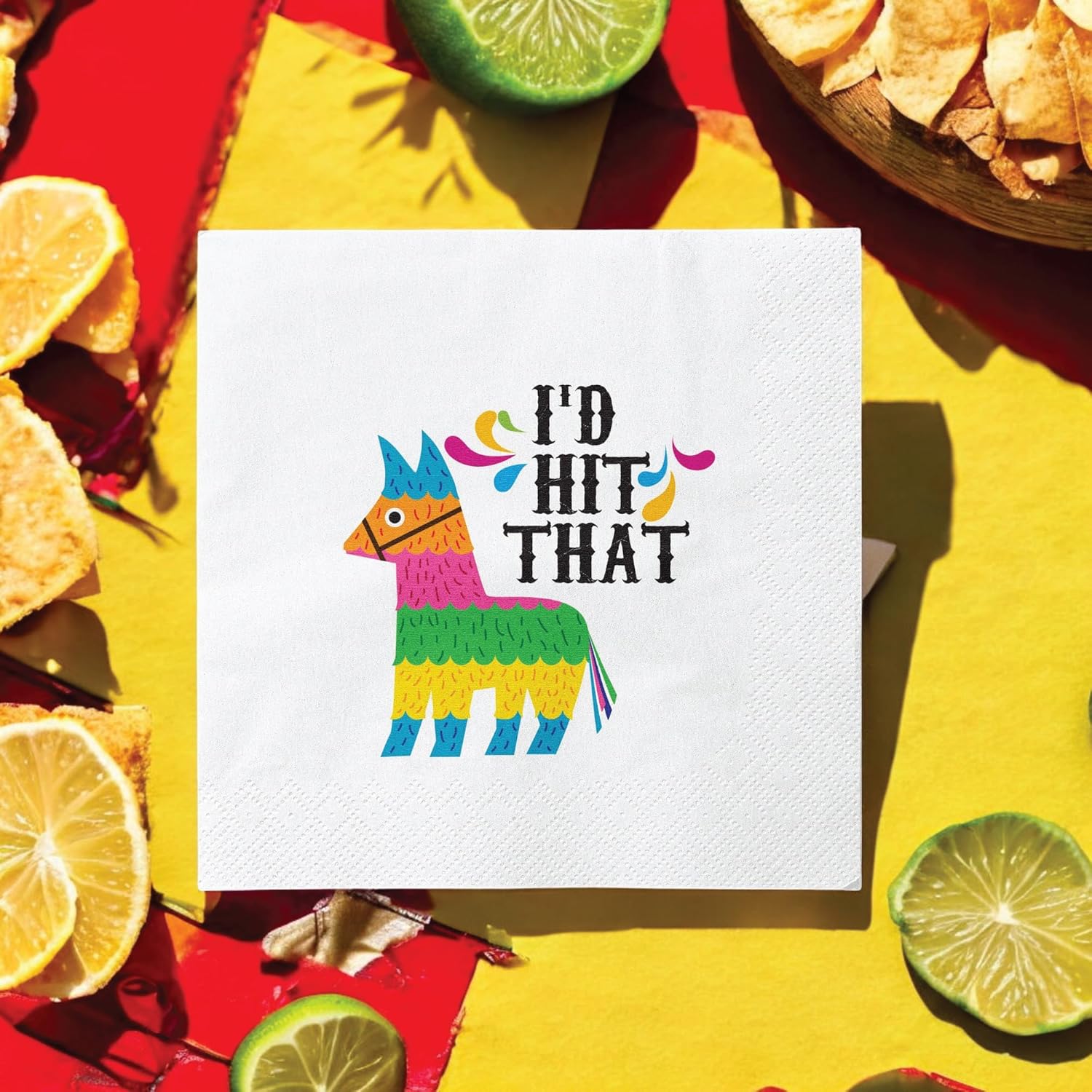 Fiesta Party Cocktail Napkins, I'd Hit That Pinata Design, 2-Ply Paper, White, 25-500 Count (100)