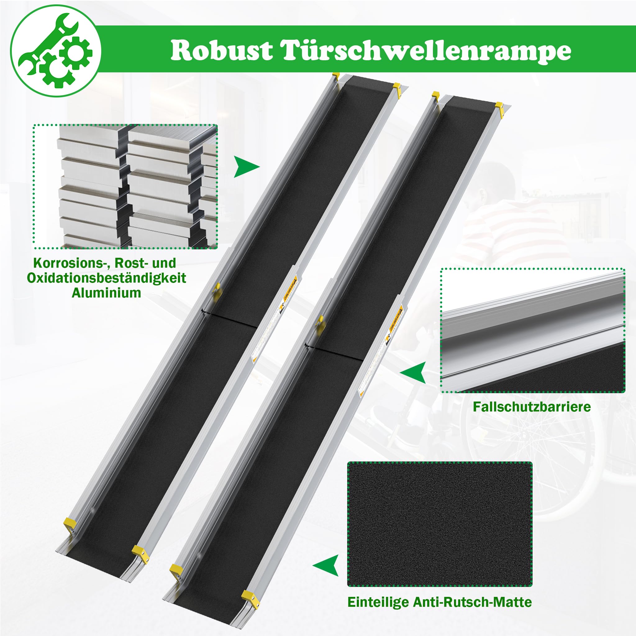 SUBTLETY Rampas para sillas de ruedas y scooters, 91-152 cm, extensibles, antideslizantes, de aluminio, capacidad de carga de hasta 300 kg, para escaleras de casa, escaleras, puertas, escalones