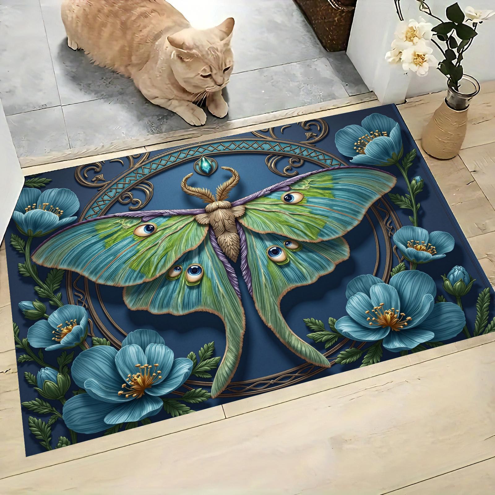 Paillasson intérieur papillon 50x80 cm pour entrée cuisine et salle de bain