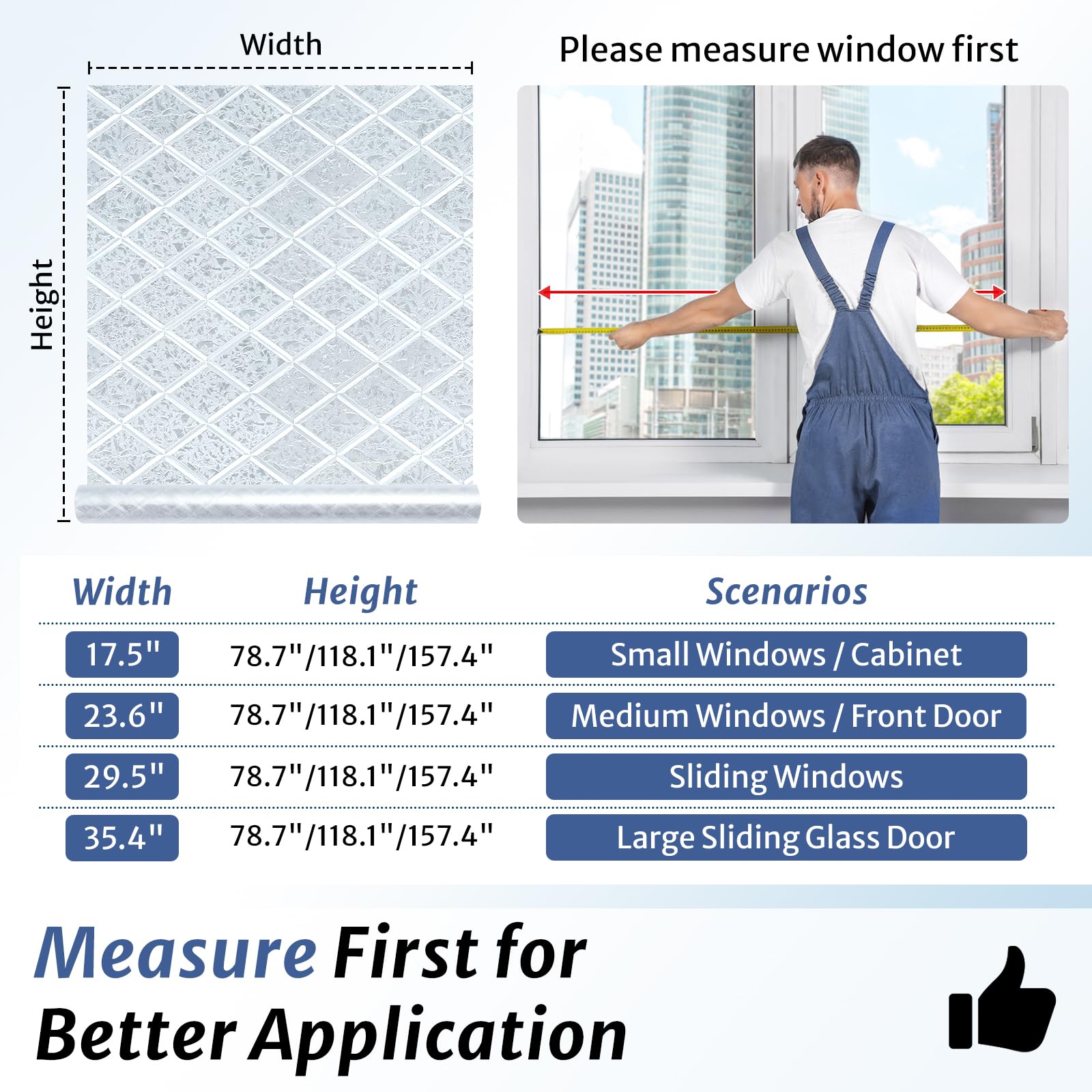 rabbitgoo Window Privacy Film, Decorative Privacy Window Film Sun Blocking, Frosted Glass Cling for Home Door, Non-Adhesive Static Cling Sticker Covering Heat Blocker, Clear, 17.5