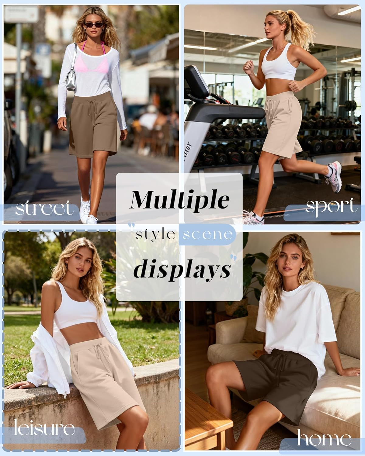 Neer 3 Pack Women's Bermuda Shorts Drawstring Elastic High Waisted Athletic Long Sweat Shorts Knee Length with Pockets