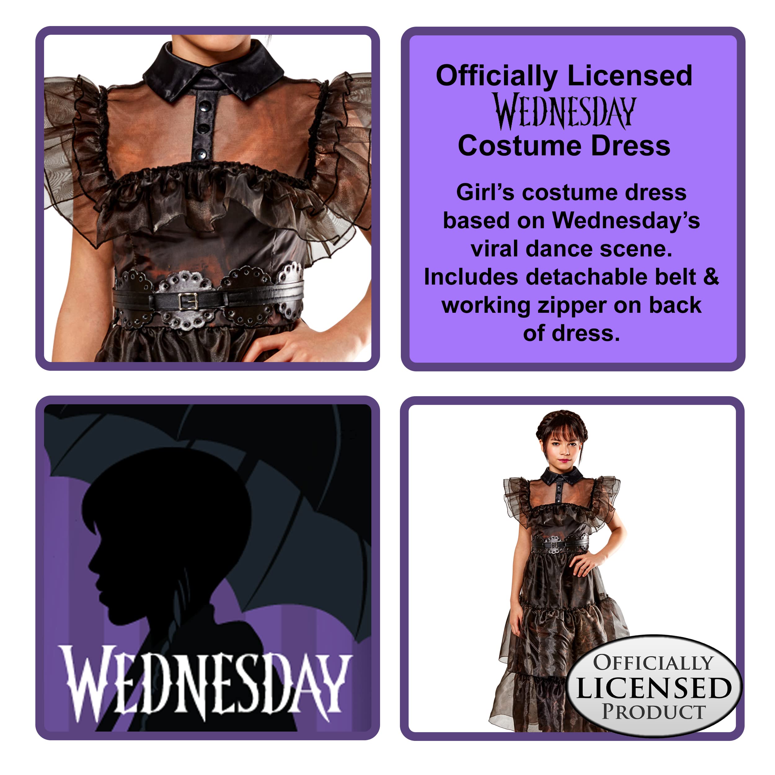 Rubie's Costume per bambina Mercoledi Wednesday Addams Raven Dance - Vestito e cintura, Halloween, Carnevale, Feste e cosplay