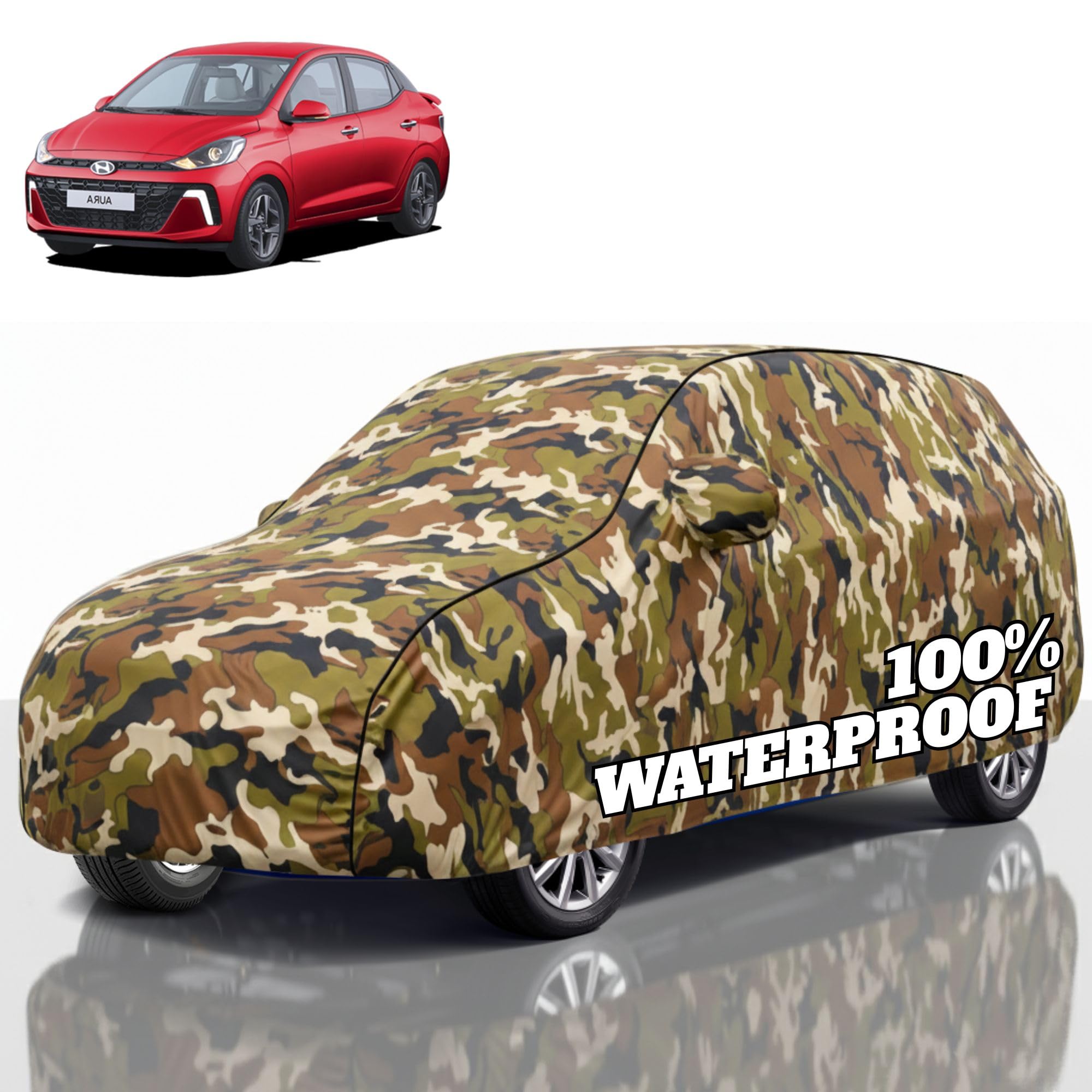 Premium Polyester Car Cover Aura All-Weather Protection from Rain, Dust &amp; Sun | UV Resistant Fabric | Full Body Secure Fit for Outdoor &amp; Indoor Parking Jungle