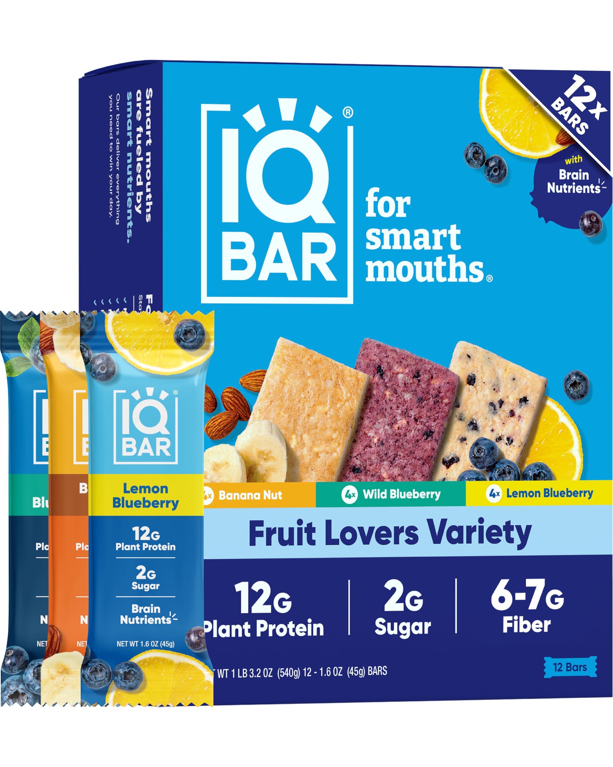 Brain + Body Bars, Fruit Lovers Variety | Keto, Paleo-Friendly, Vegan | 11g Protein, 1g Sugar, 4g Net Carbs | Non-GMO, Gluten-Free, No Sugar Alcohols | 12-Count (3 Flavors)