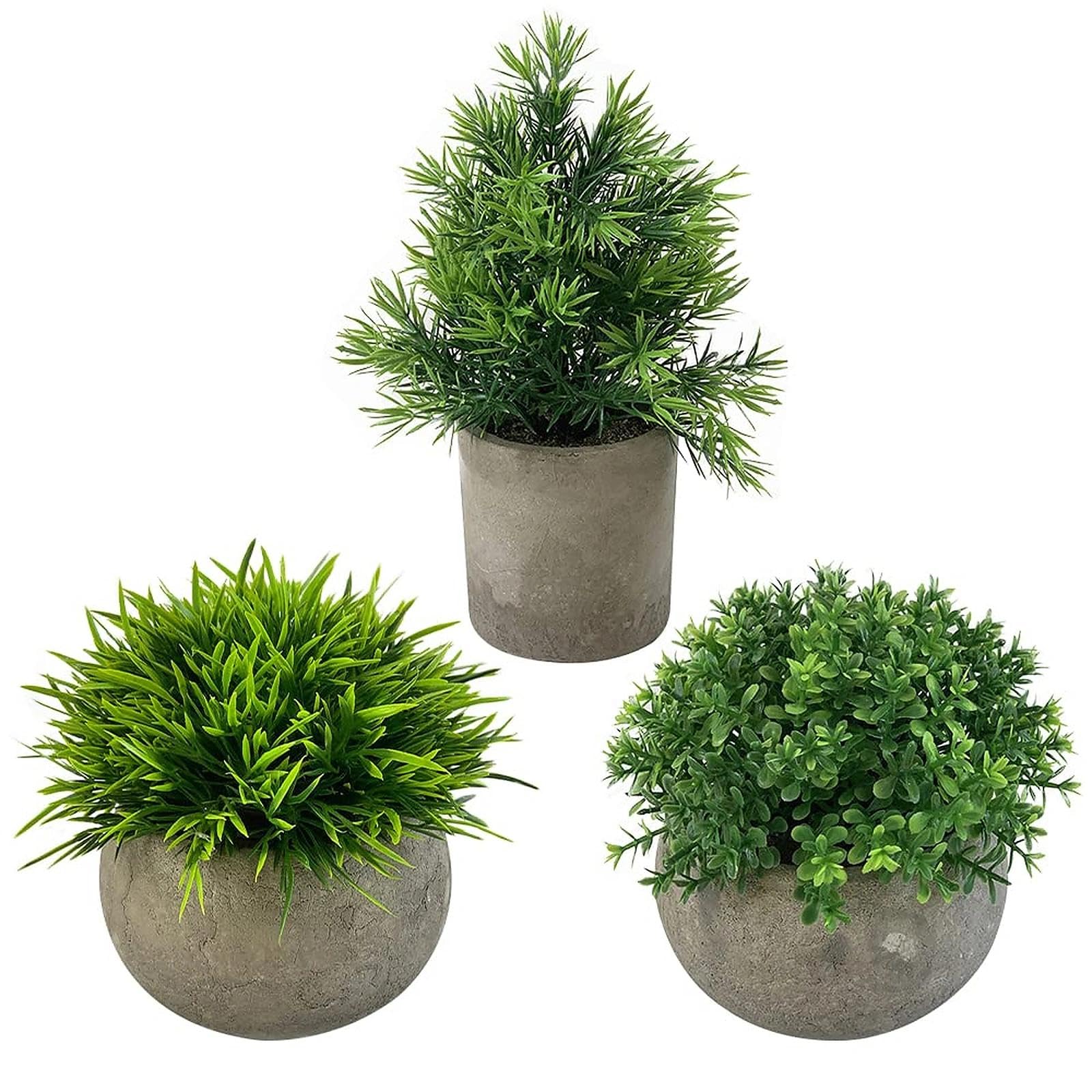 CHEVVY 3pcs Artificial Plants in Pots, 21 x 7.5CM, 12 x 9.5CM, Plastic, Green, Office Decoration