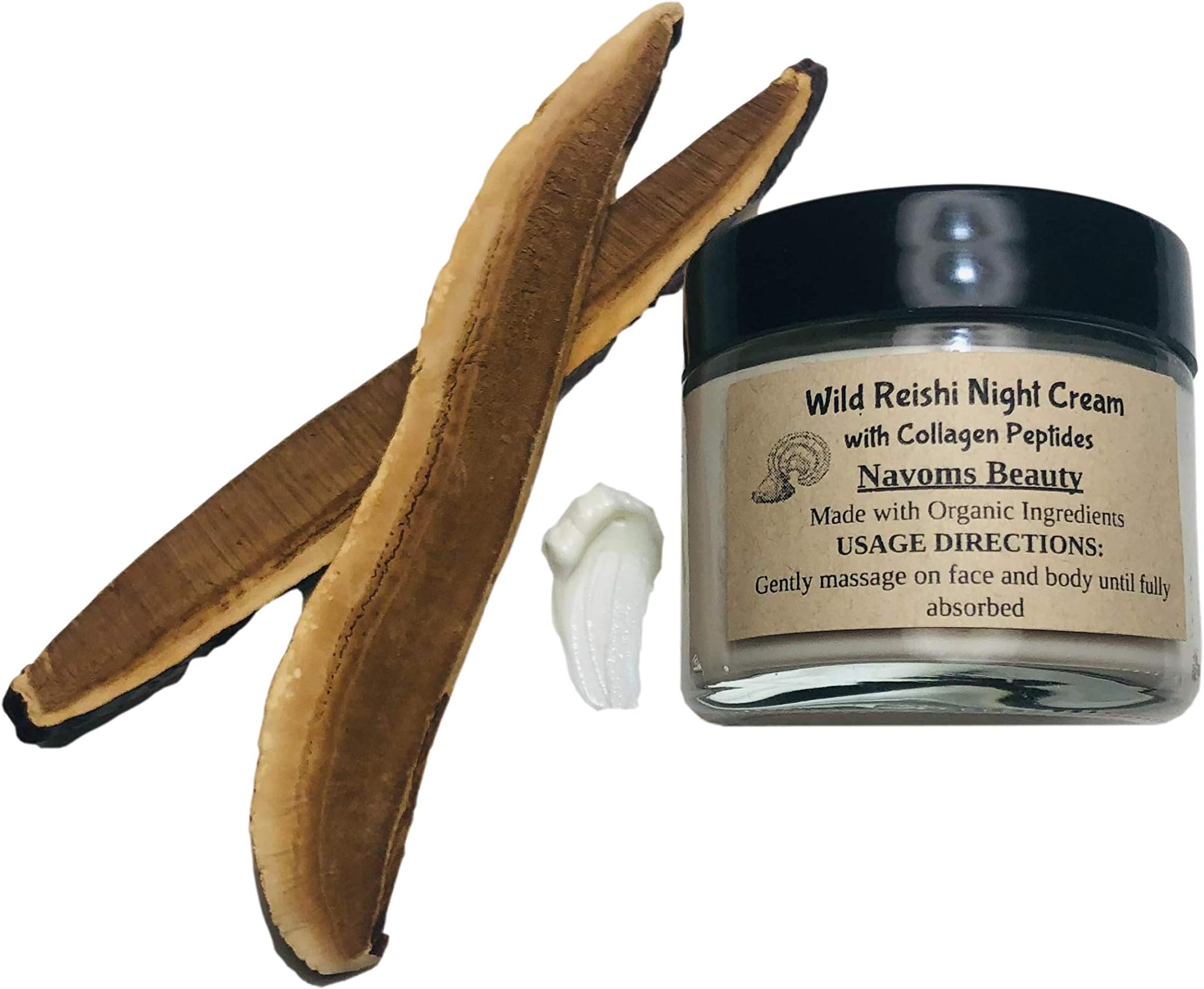Organic Wild Reishi Night Cream with Colagen Peptides, Echinacea, Detox Cream, Fine Lines and Wrinkle Free, All Ages and Skin Types - Vegan (0.5 oz)