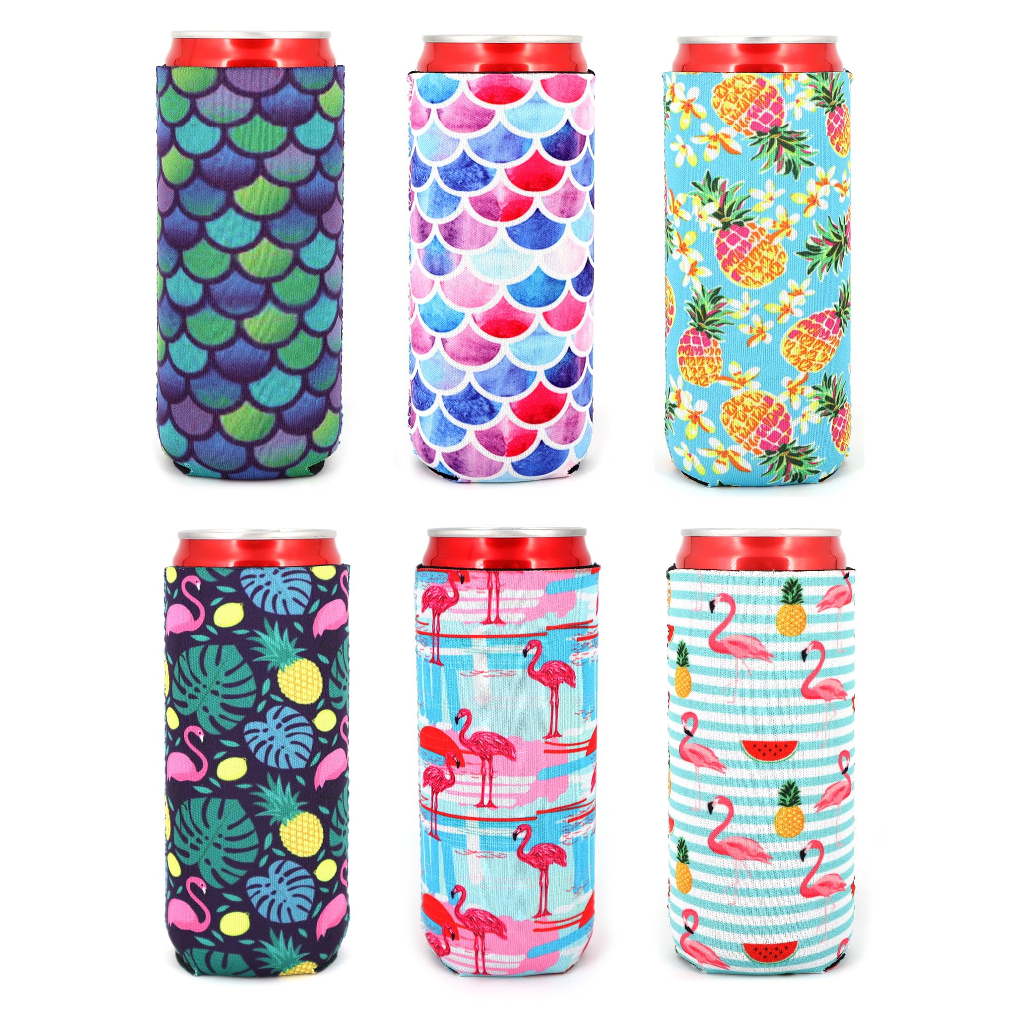 6Pcs Neoprene Slim Beer Can Cooler Tall Stubby Holder Foldable Stubby Holders Beer Cooler Sleeves Fits 12oz Slim Energy Drink & Beer, Hawaii