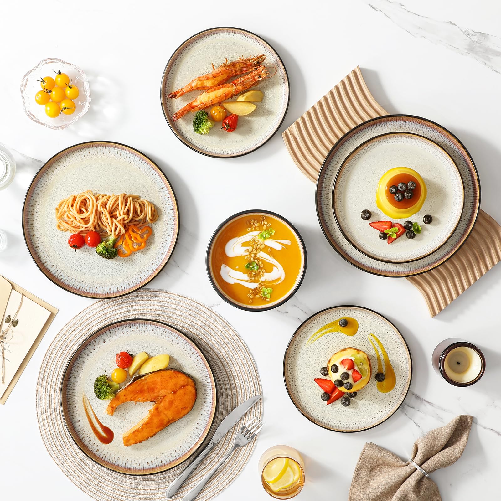 vancasso Juego de platos y cuencos, vajilla de cerámica de cerámica, platos de cocina de cerámica, aptos para mircowave y lavavajillas, 18 piezas, color blanco ostra 2