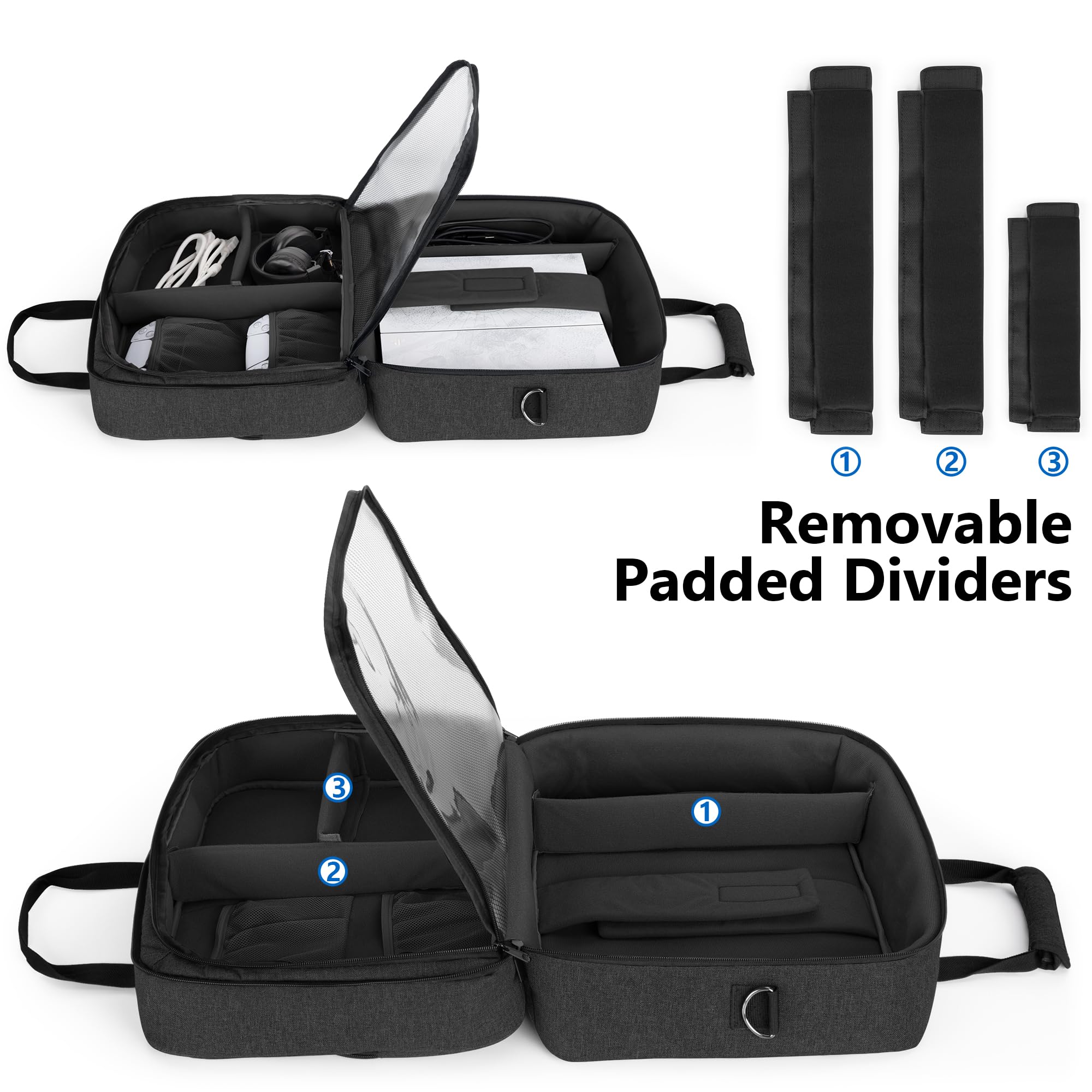 Trunab Bolsa Compatible con PS5/PS5 Slim/PS4/PS4 Pro/PS4 Slim/Xbox One/Xbox One X/Xbox One S/Xbox Series S, Bolsa Viaje Trasporte con Múltiples Bolsillos para Consola de Juegos, Negro